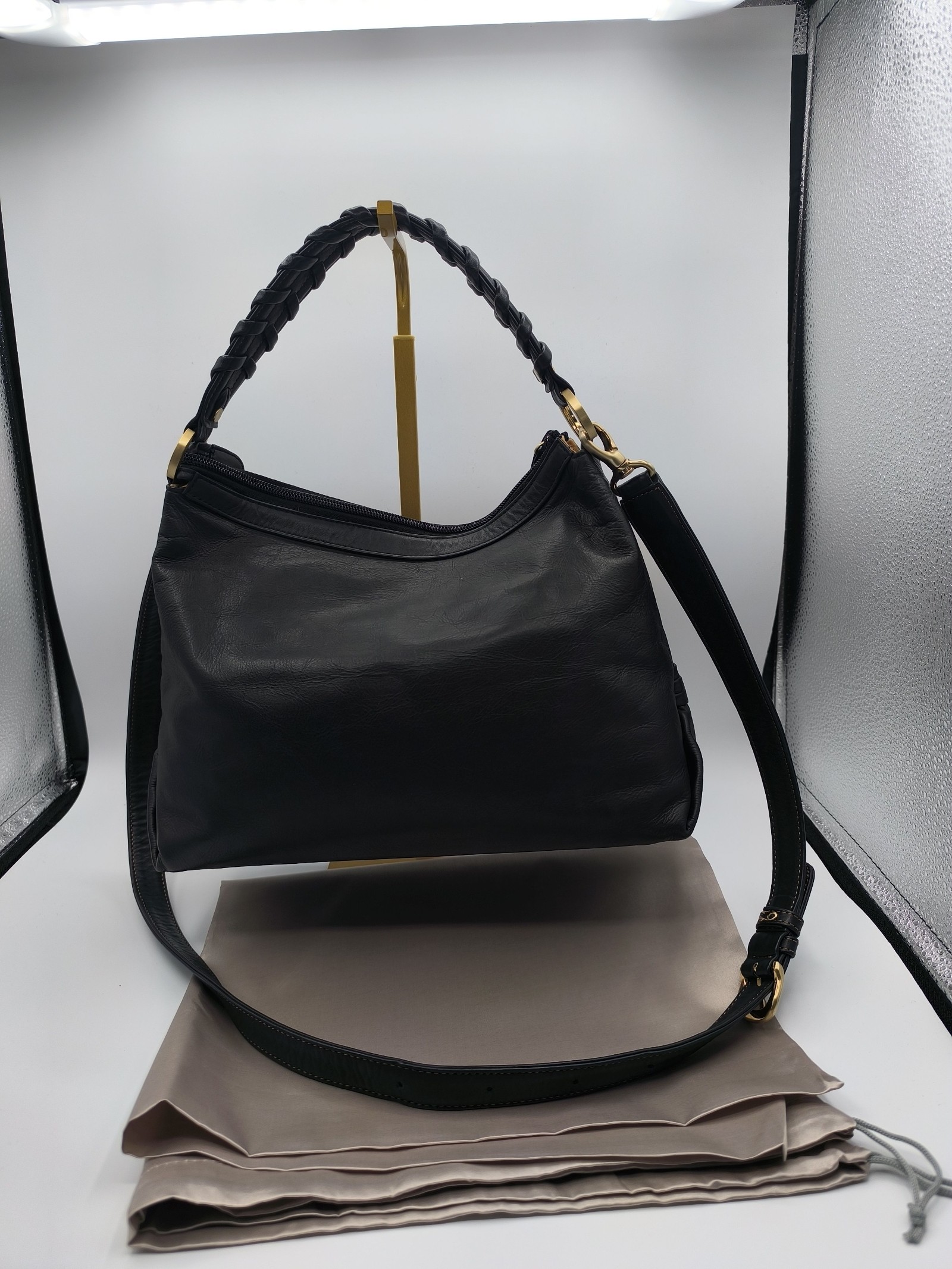 Kitamura Black Leather Shoulder Bag Medium