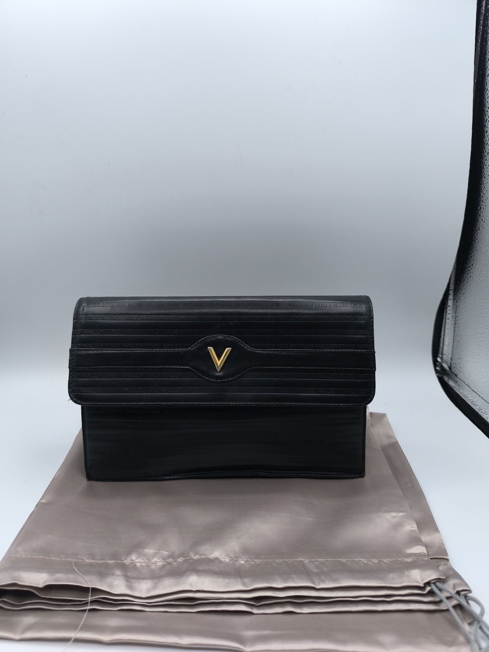 Valentino Black Leather Logo Clutch Bag
