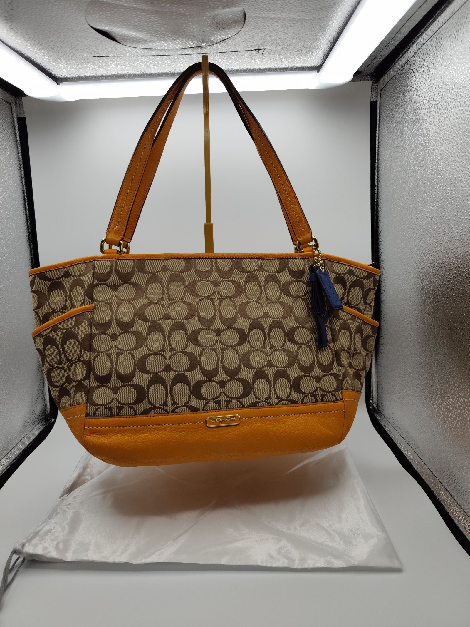 Coach Women's Beige & Orange Signature Canvas Tote Bag