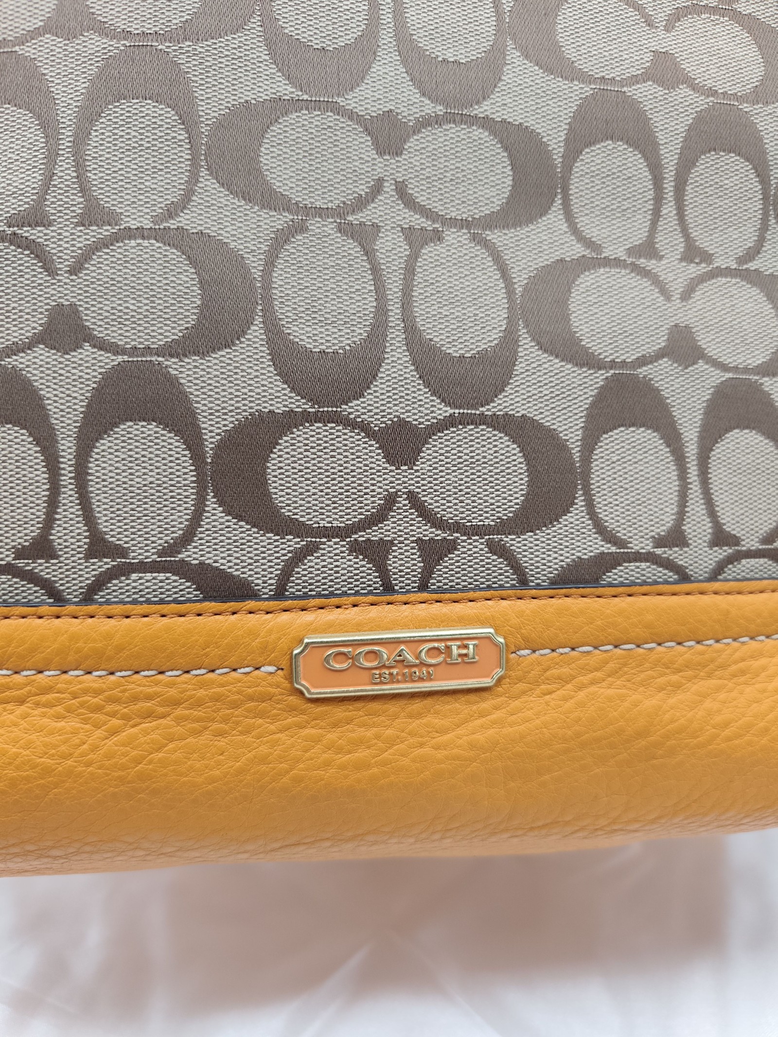 Coach Women's Beige & Orange Signature Canvas Tote Bag image 2