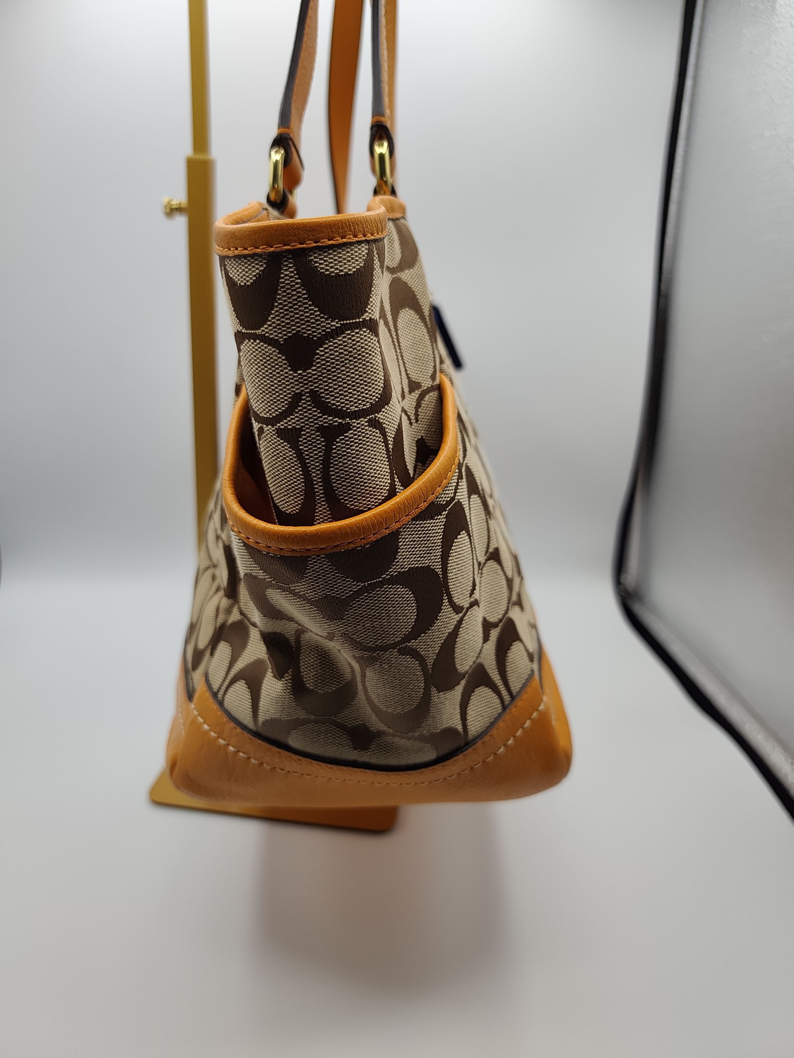 Coach Women's Beige & Orange Signature Canvas Tote Bag image 5
