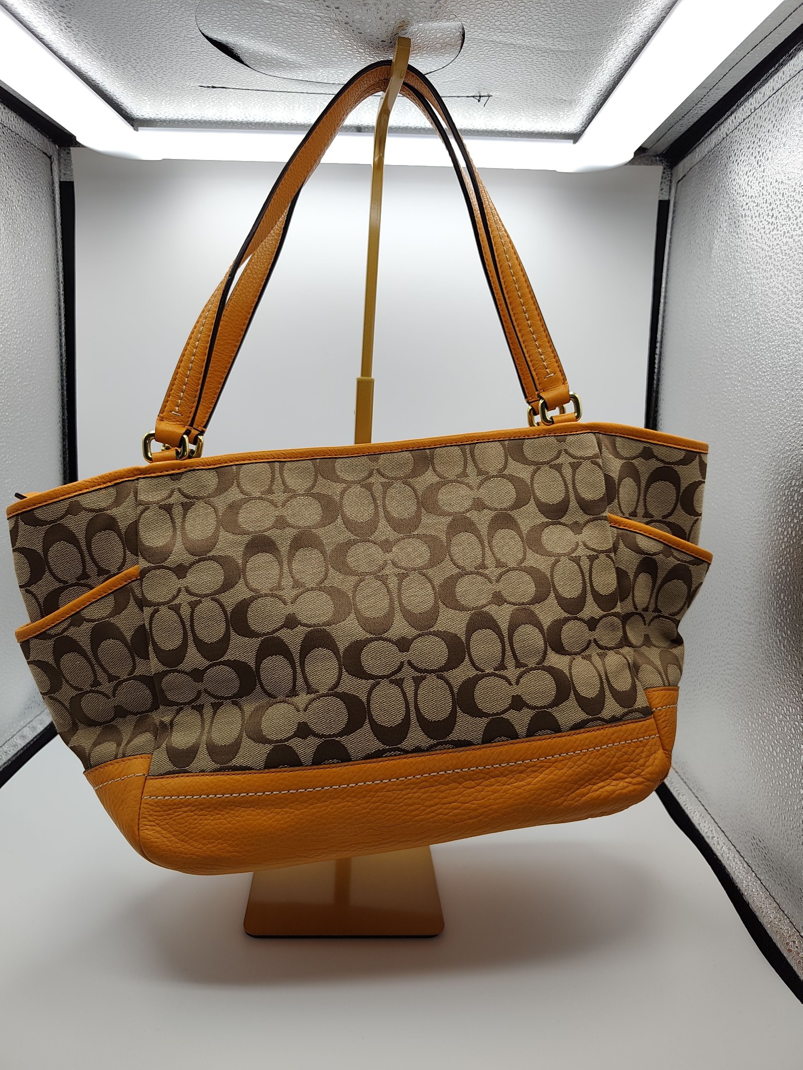 Coach Women's Beige & Orange Signature Canvas Tote Bag image 7