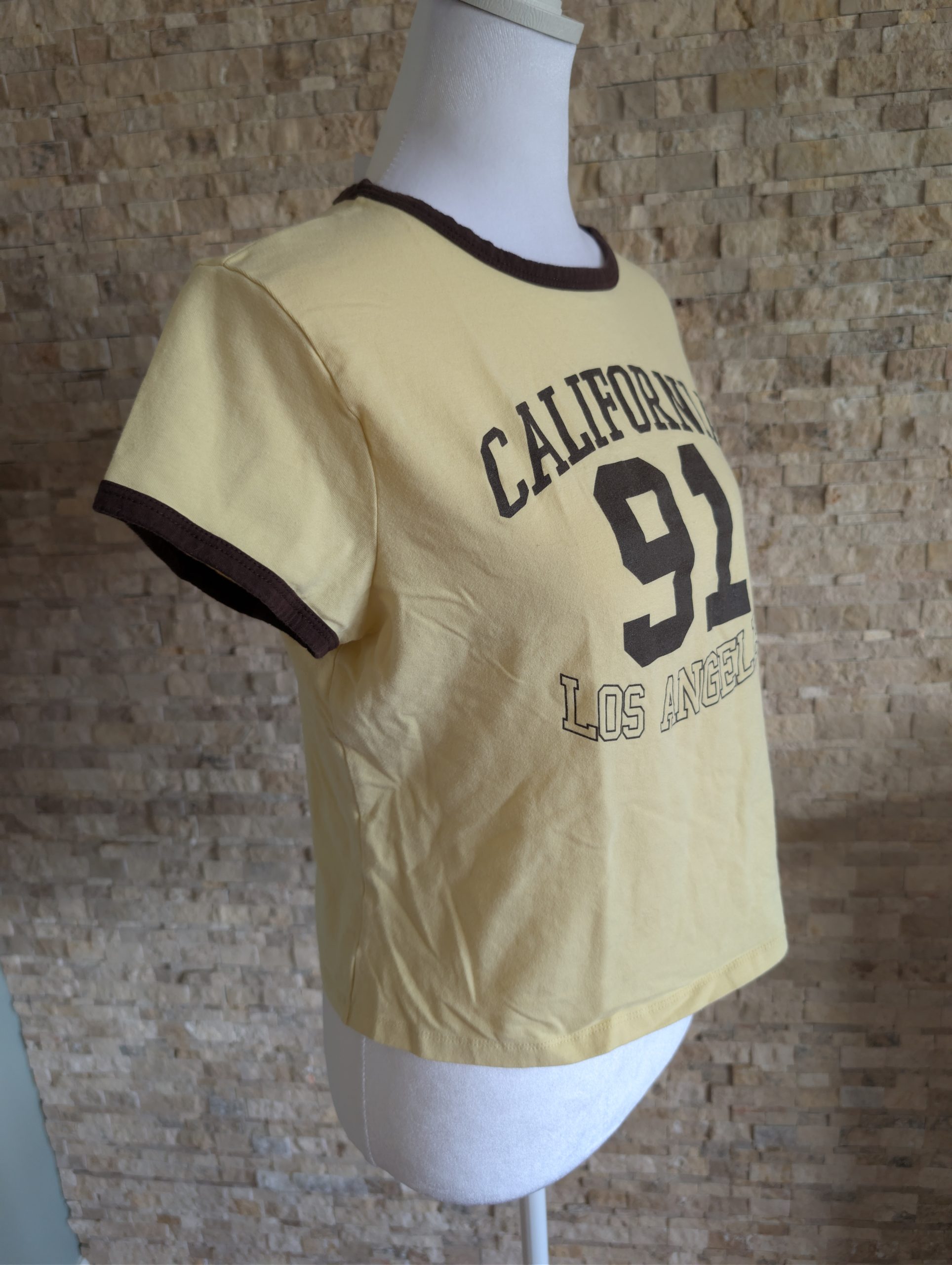 Starlet Yellow & Brown Retro California 91 Graphic Baby Tee Stretch Small 90s Y2K image 2