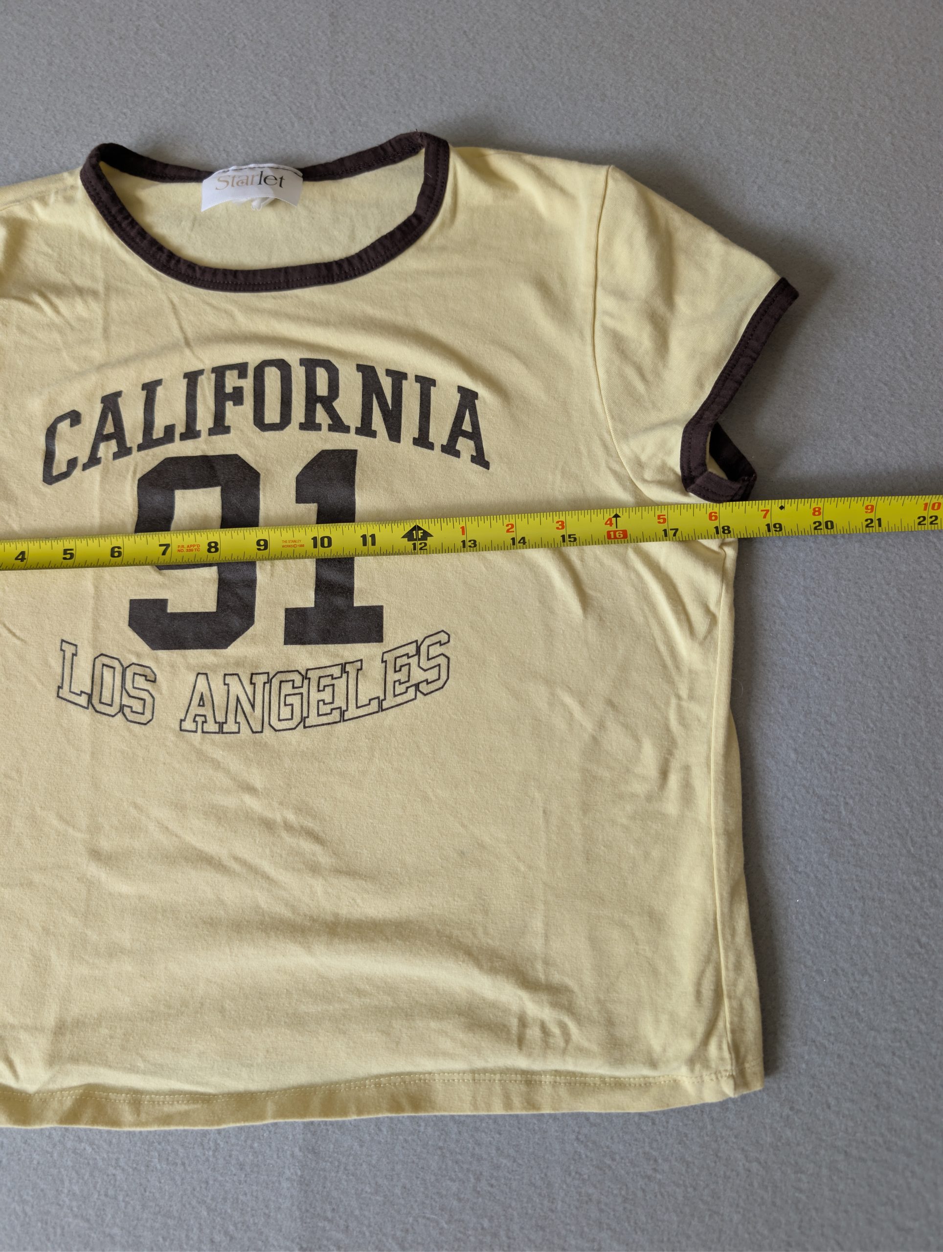 Starlet Yellow & Brown Retro California 91 Graphic Baby Tee Stretch Small 90s Y2K image 6