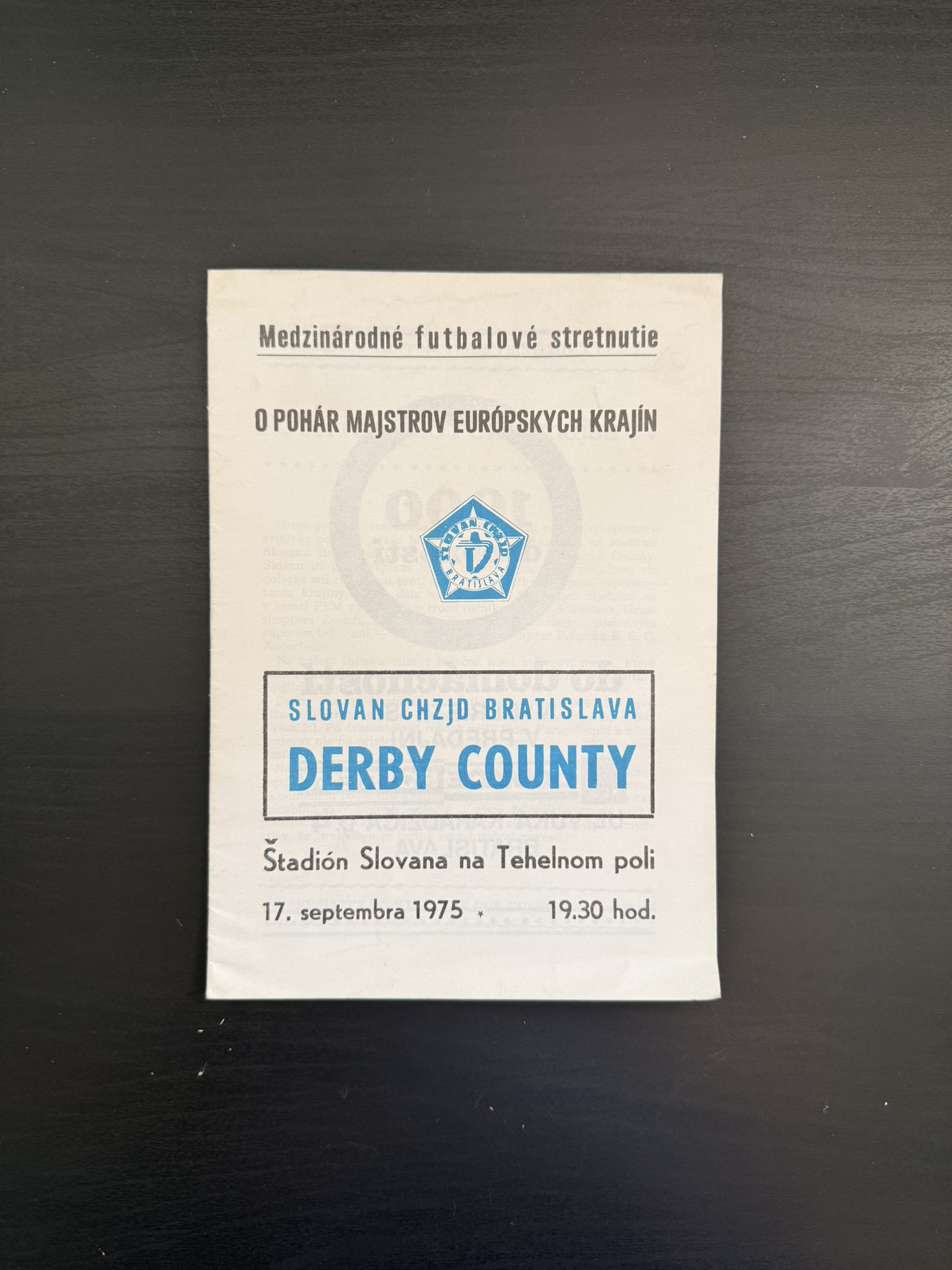 Slovan CHZJD Bratislava vs Derby County Football Programme 1975