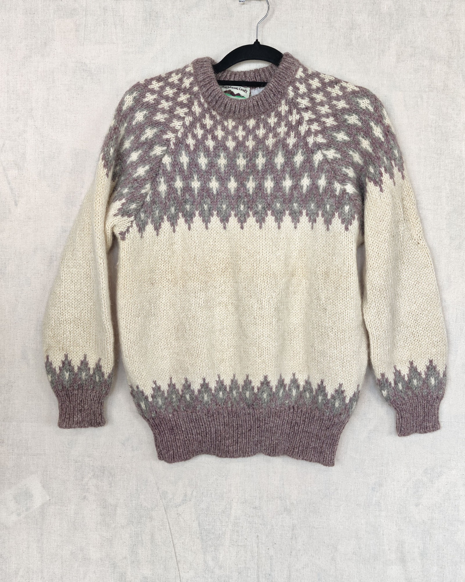 Highland Craft Purple & Cream Wool Sweater Medium Patterned