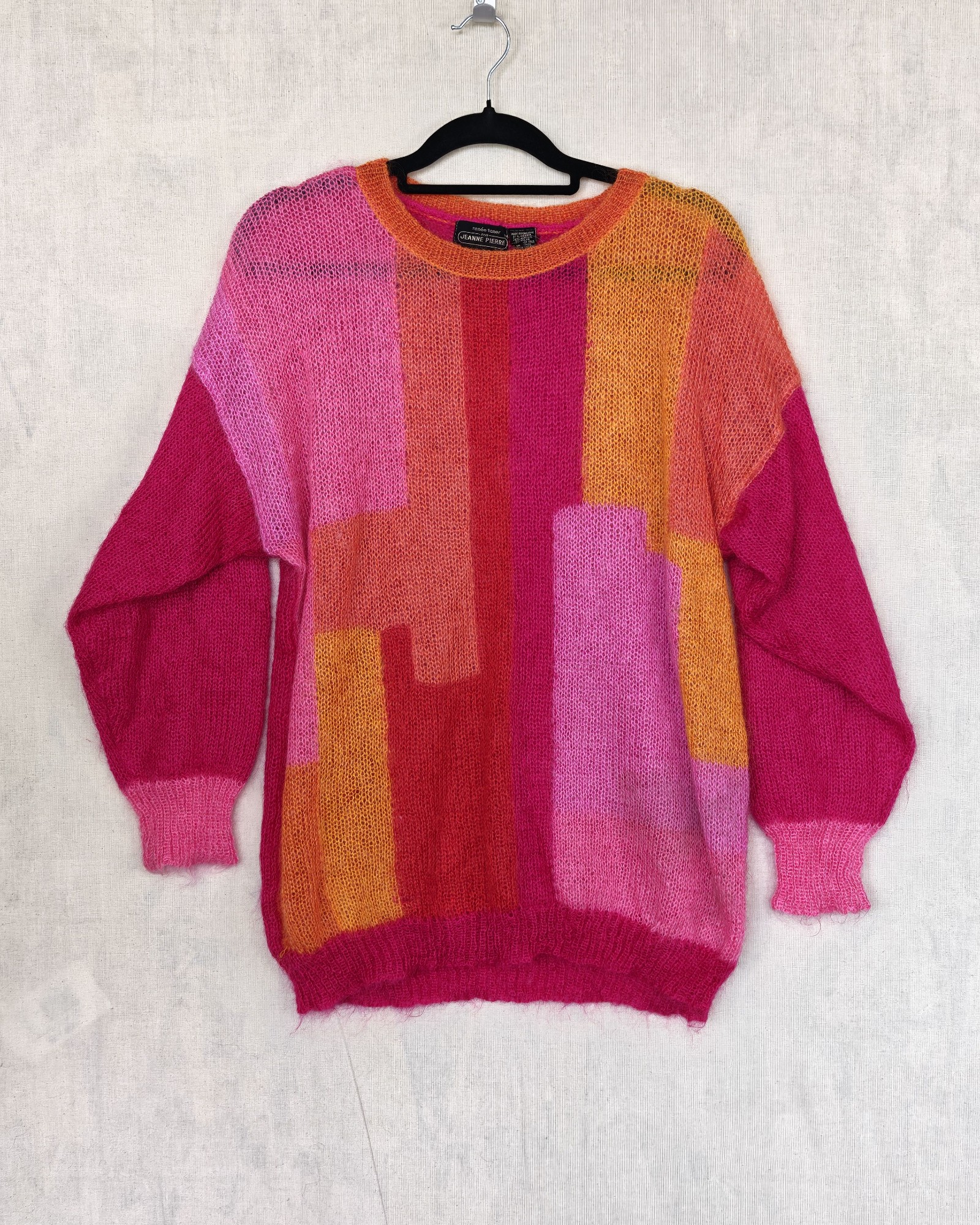 Renée Tener for Jeanne Pierre Pink & Orange Mohair Blend Sweater Large