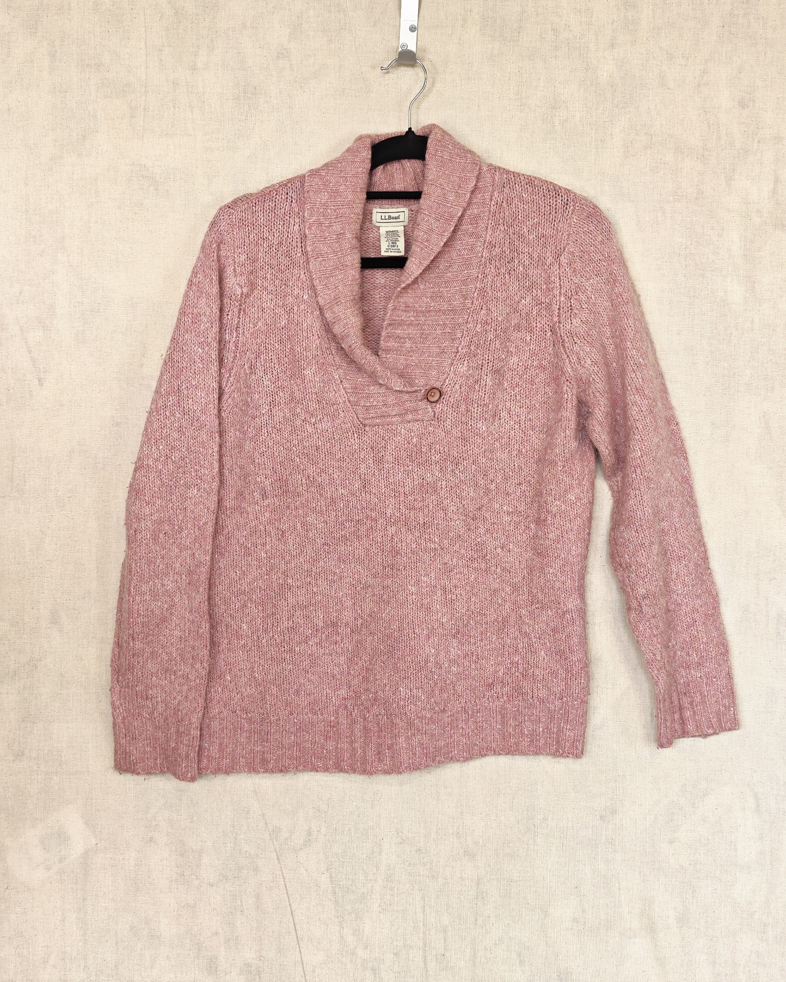 L.L.Bean Women's Pink Shawl Collar Sweater Large-Regular Wool Blend