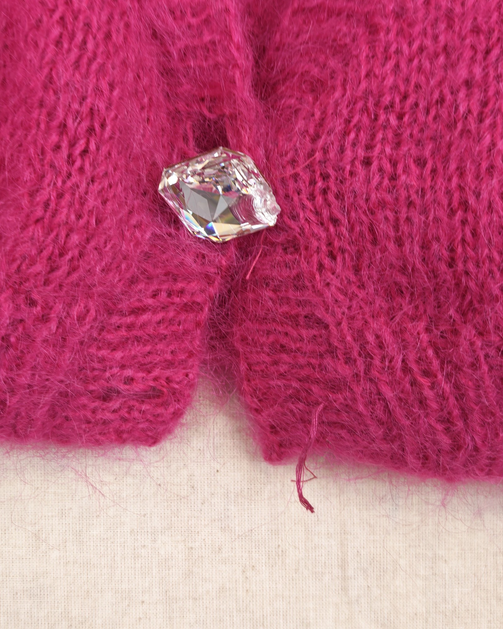 Jennifer Reed Pink Mohair Blend Cardigan Small Crystal Button image 3