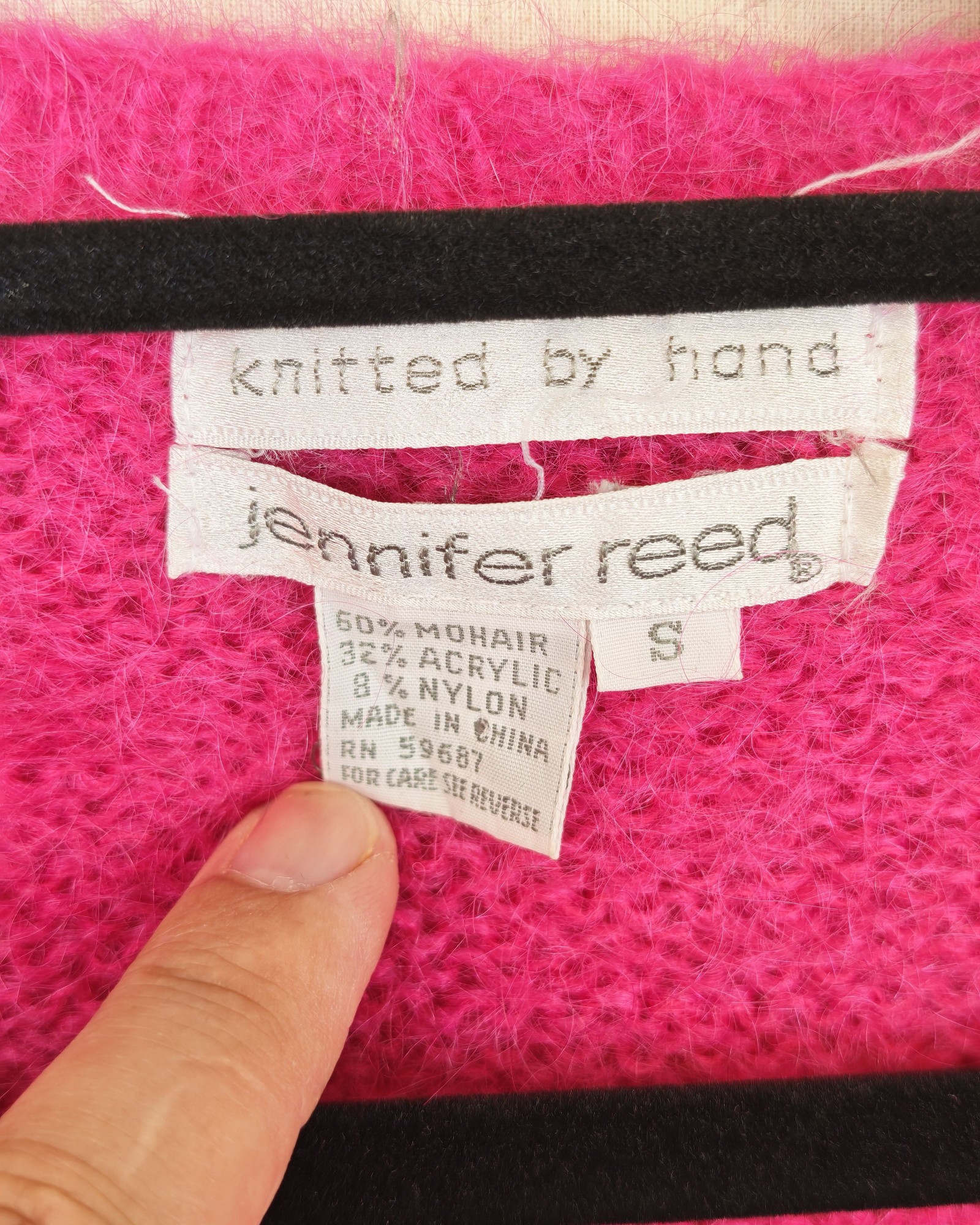 Jennifer Reed Pink Mohair Blend Cardigan Small Crystal Button image 4