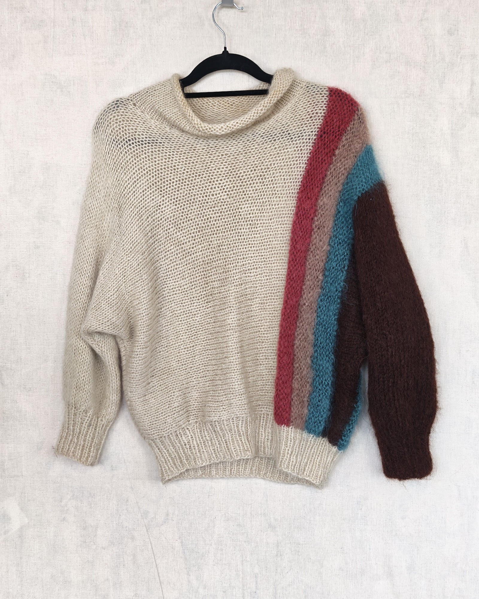 Cream Multi Colour Chunky Knit Roll Neck Sweater One Size