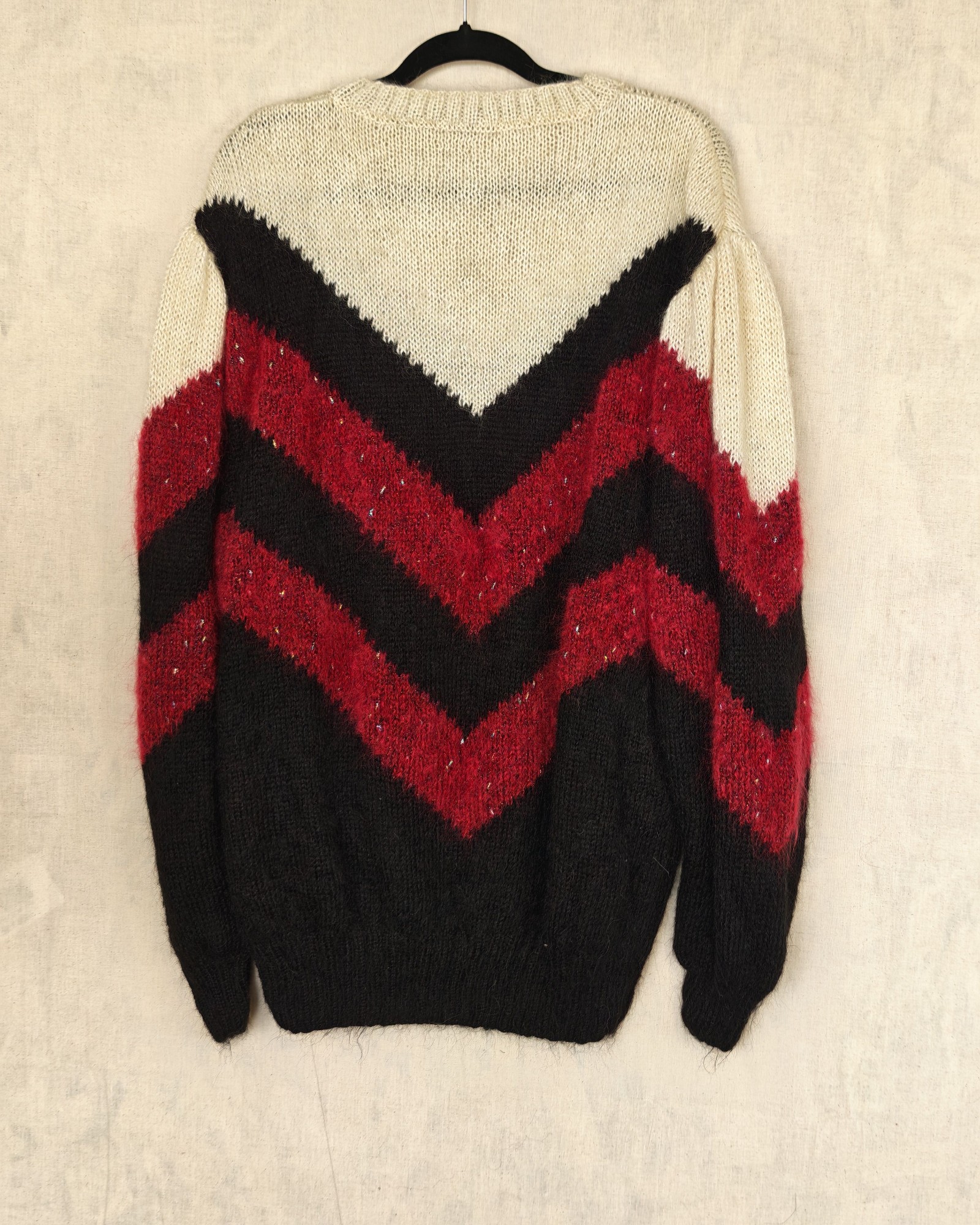 Red, Black & White Geometric Pattern Knit Sweater Large image 2