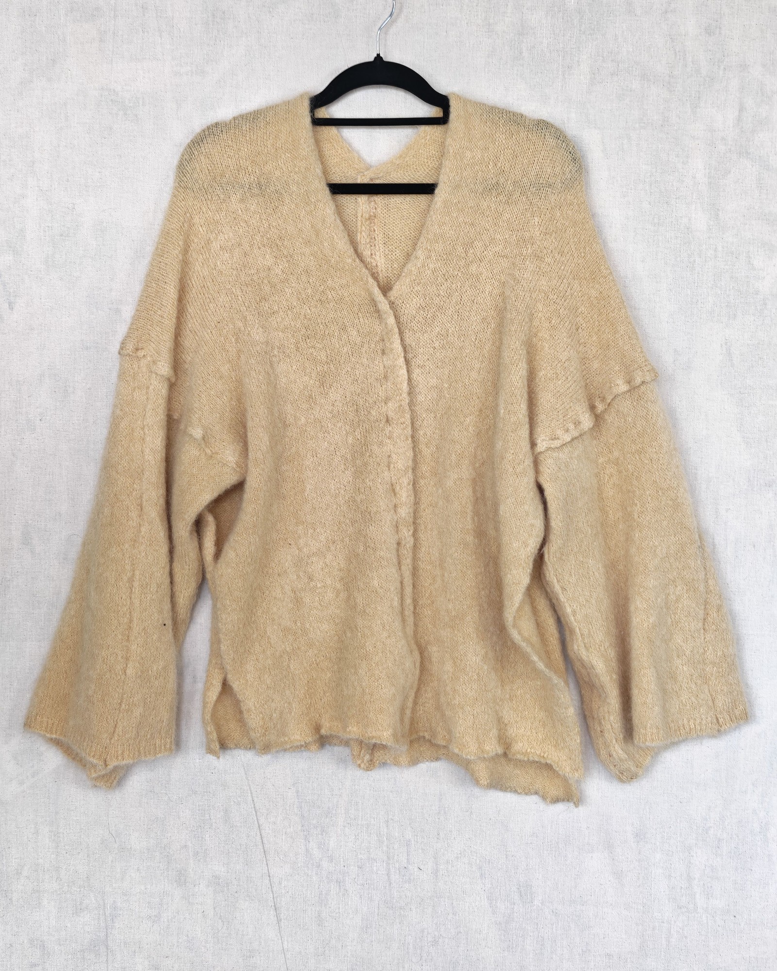 Beige Ladies Mohair Knit Cardigan Large