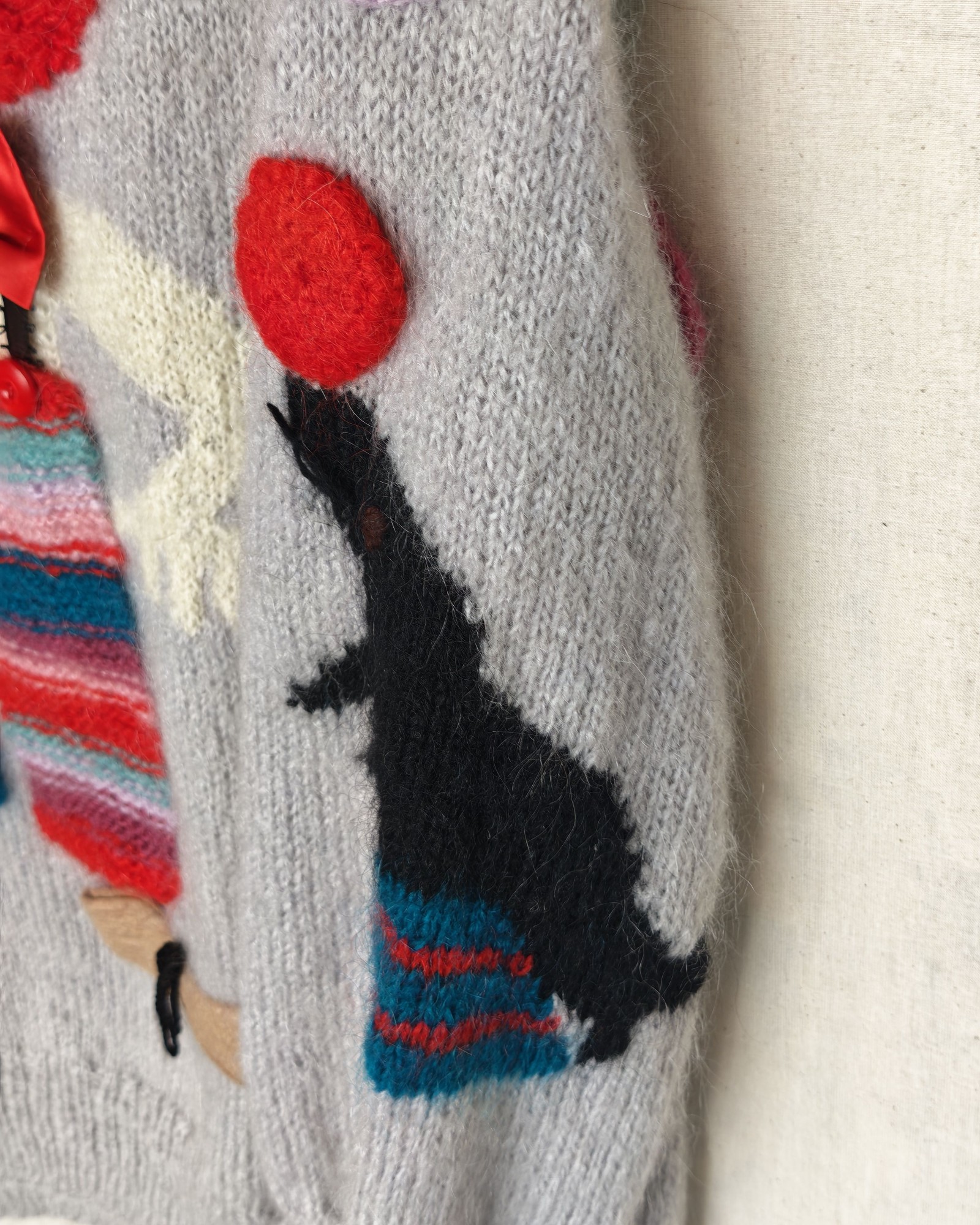 Grey Clown Motif Wool Knit Jumper Large Multicolour image 3