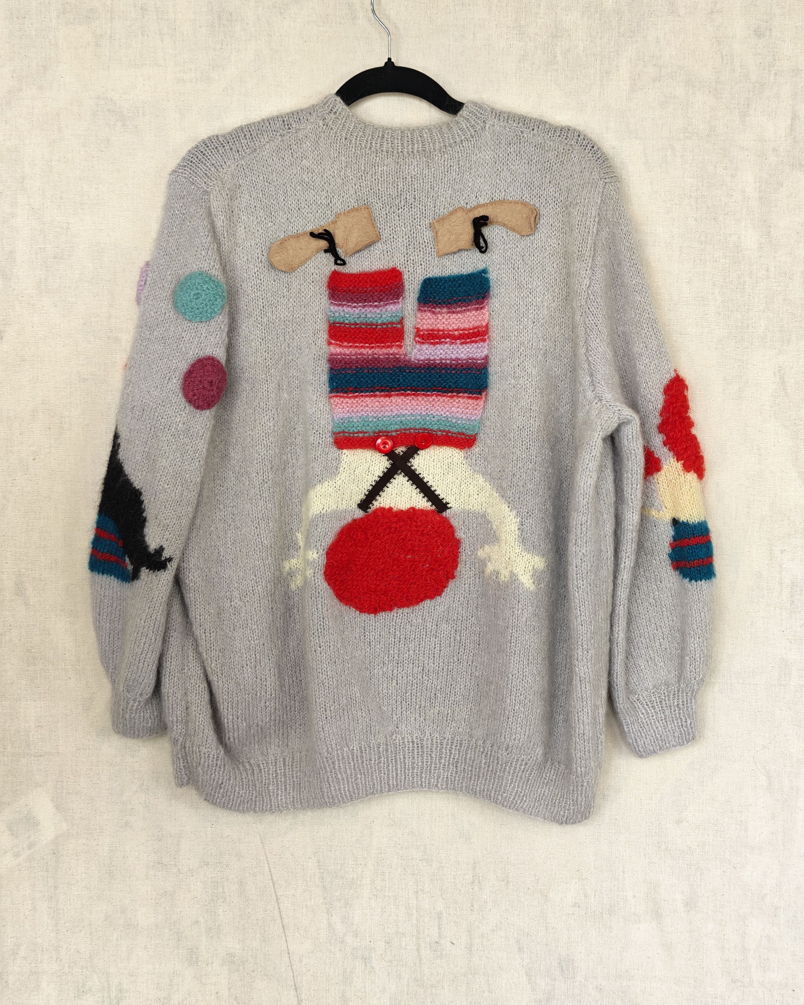 Grey Clown Motif Wool Knit Jumper Large Multicolour image 4