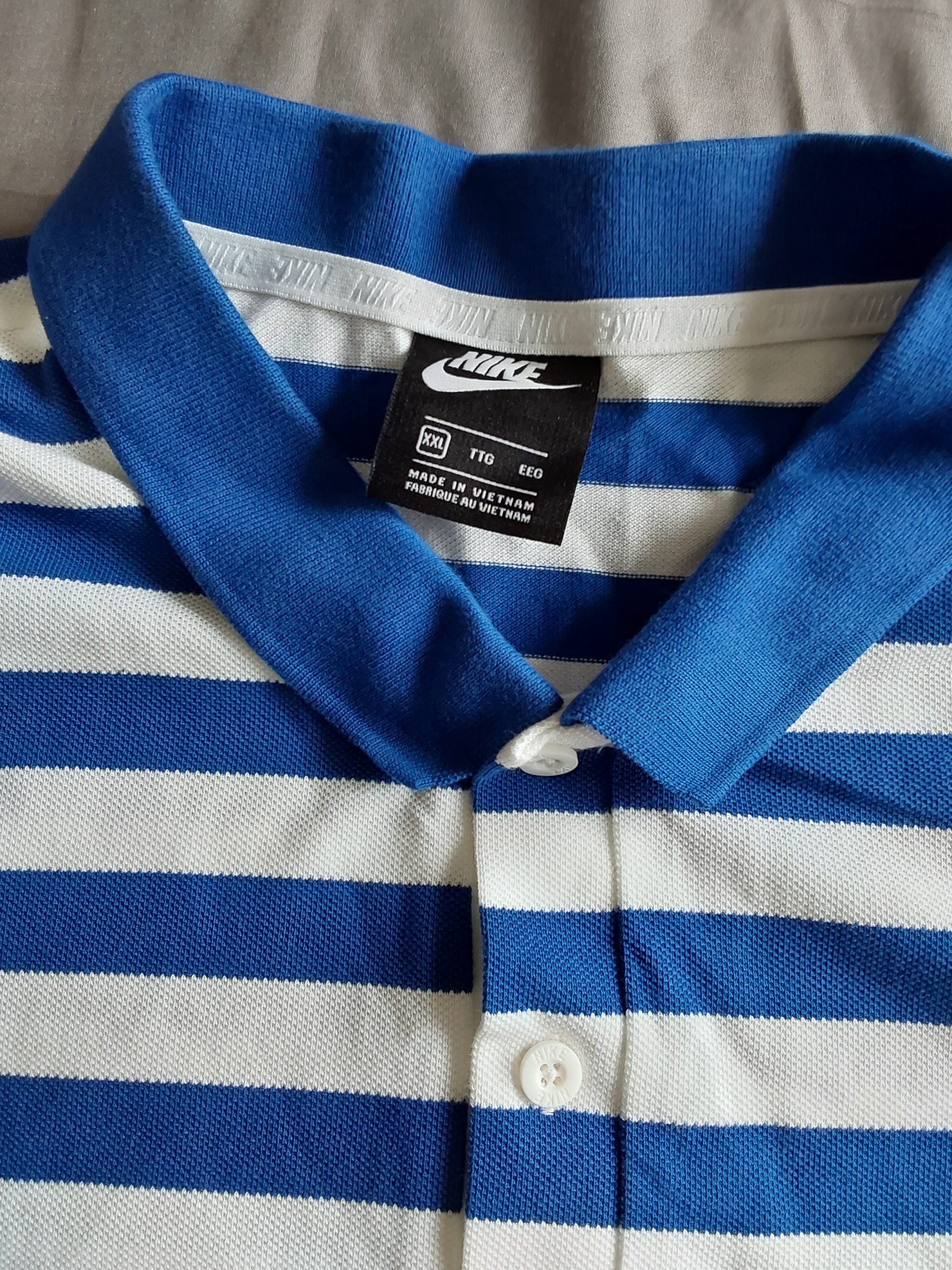Nike White & Blue Striped Polo Shirt XXL 2XL Cotton Logo Embroidered image 4