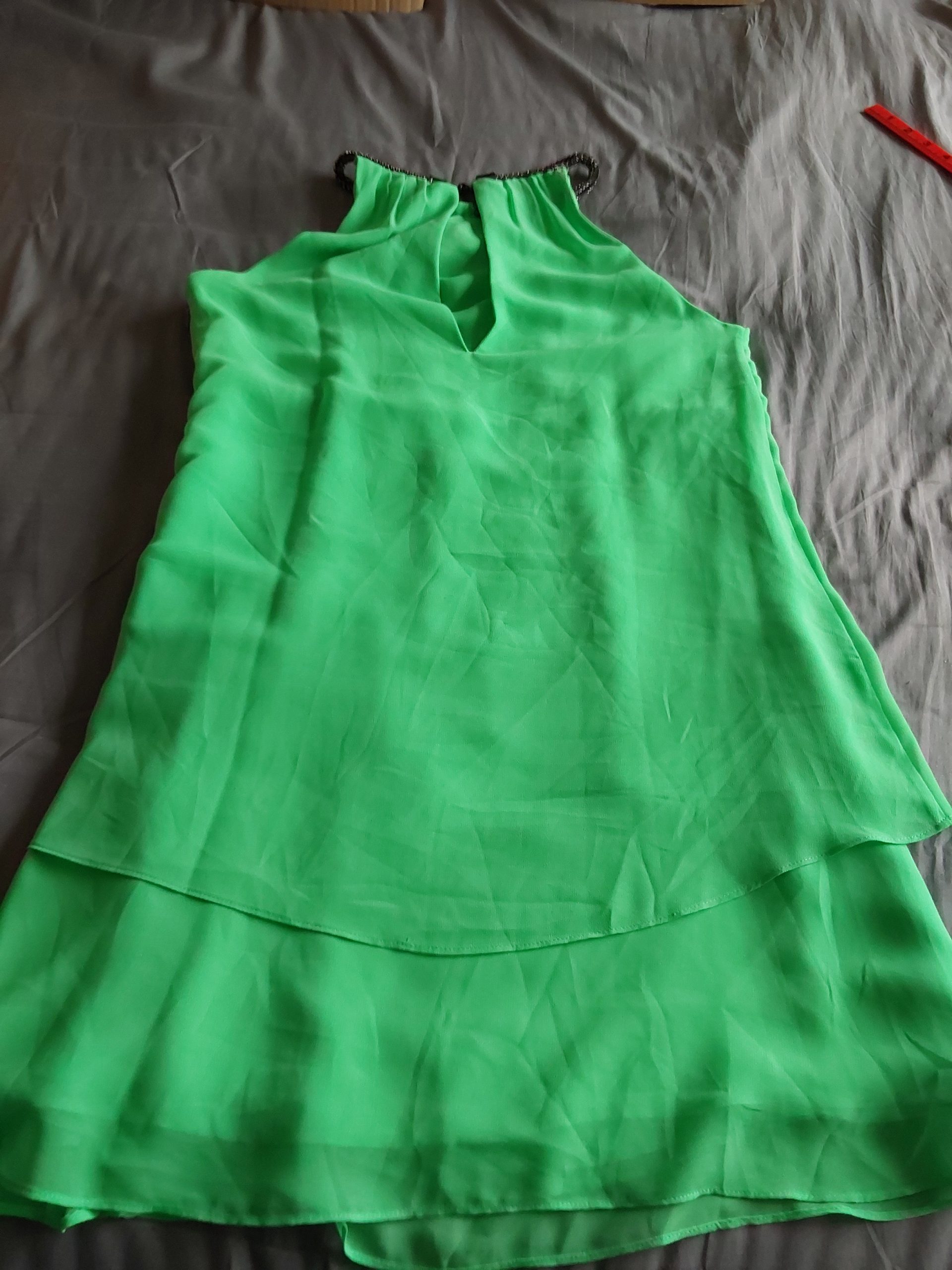 Coast Women's Green Chiffon Dress UK 12 Beaded Neckline Stunning Party image 3