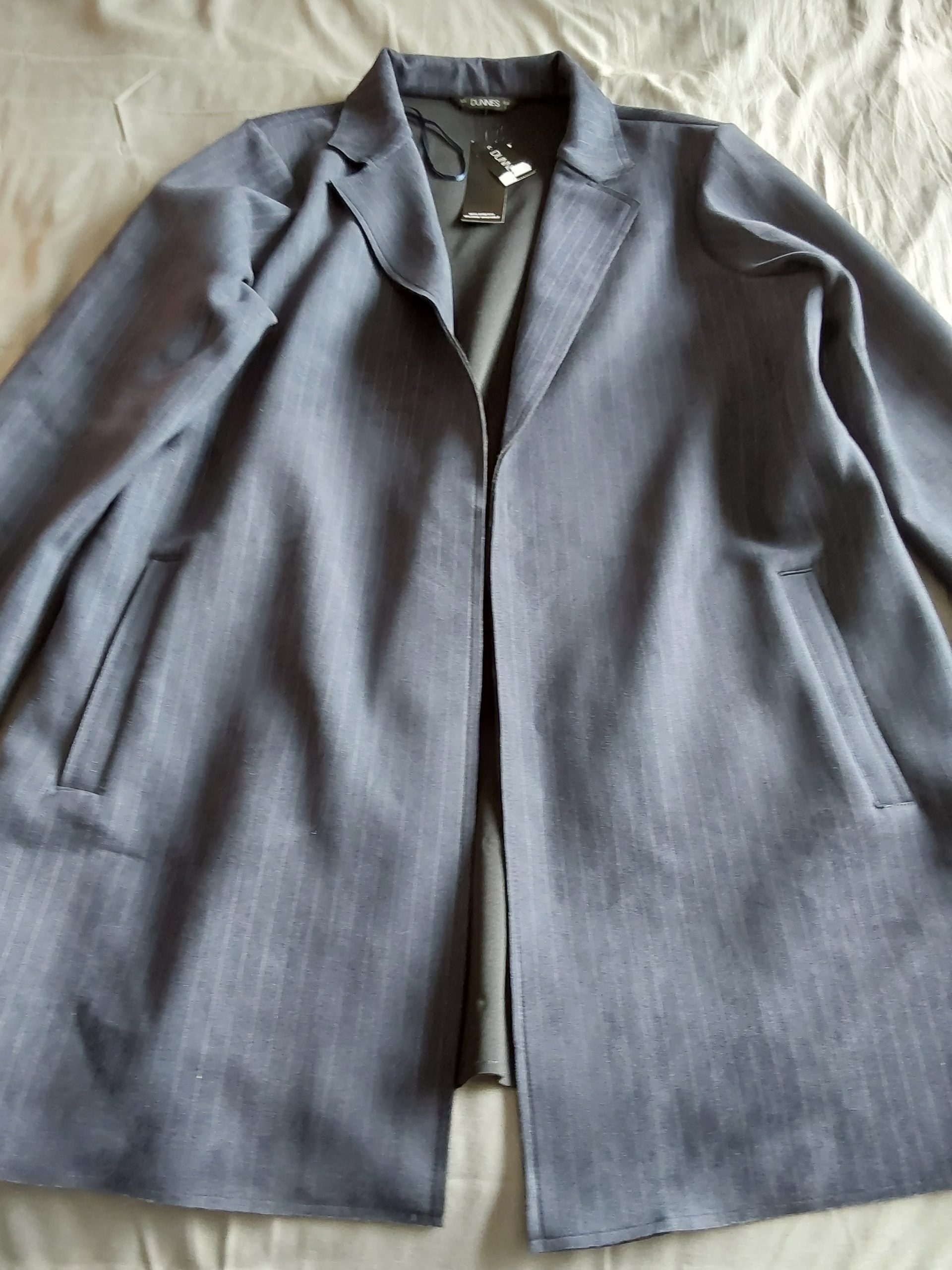 Dunnes Navy Pinstripe Coat Large Stretch Machine Washable BNWT