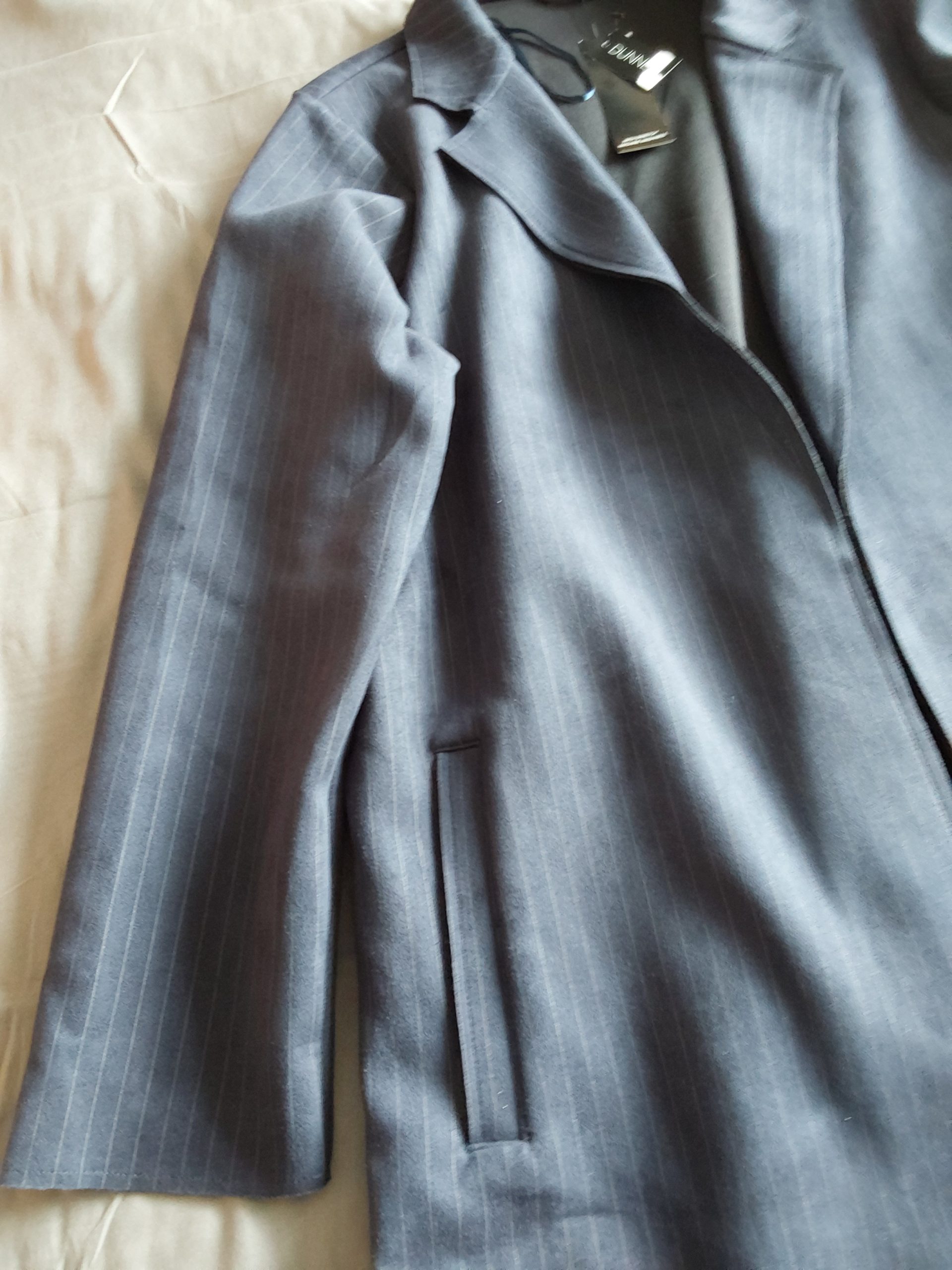 Dunnes Navy Pinstripe Coat Large Stretch Machine Washable BNWT image 2