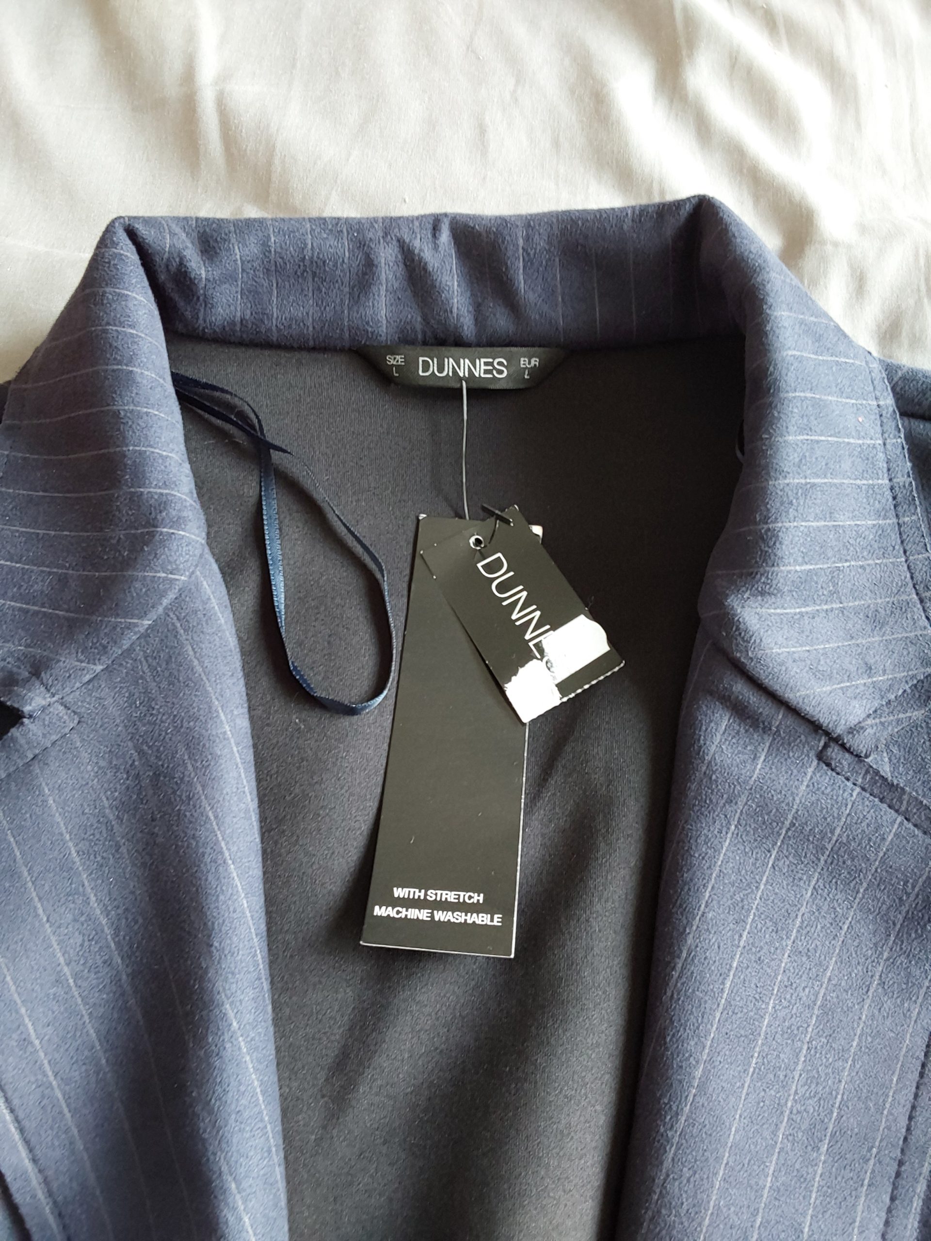 Dunnes Navy Pinstripe Coat Large Stretch Machine Washable BNWT image 4