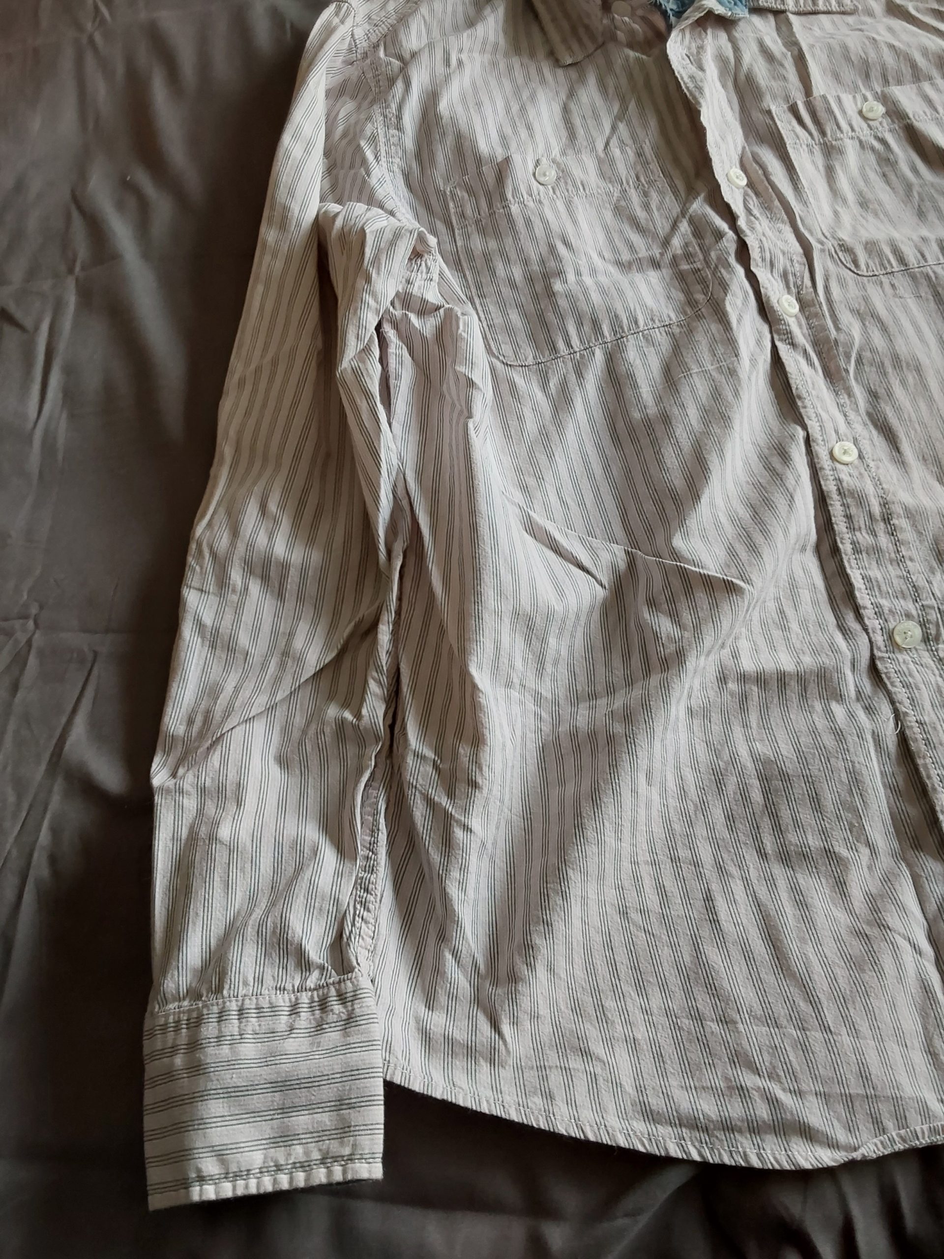 Fat Face Men's White & Grey Striped Cotton Shirt Large Long Sleeved image 2