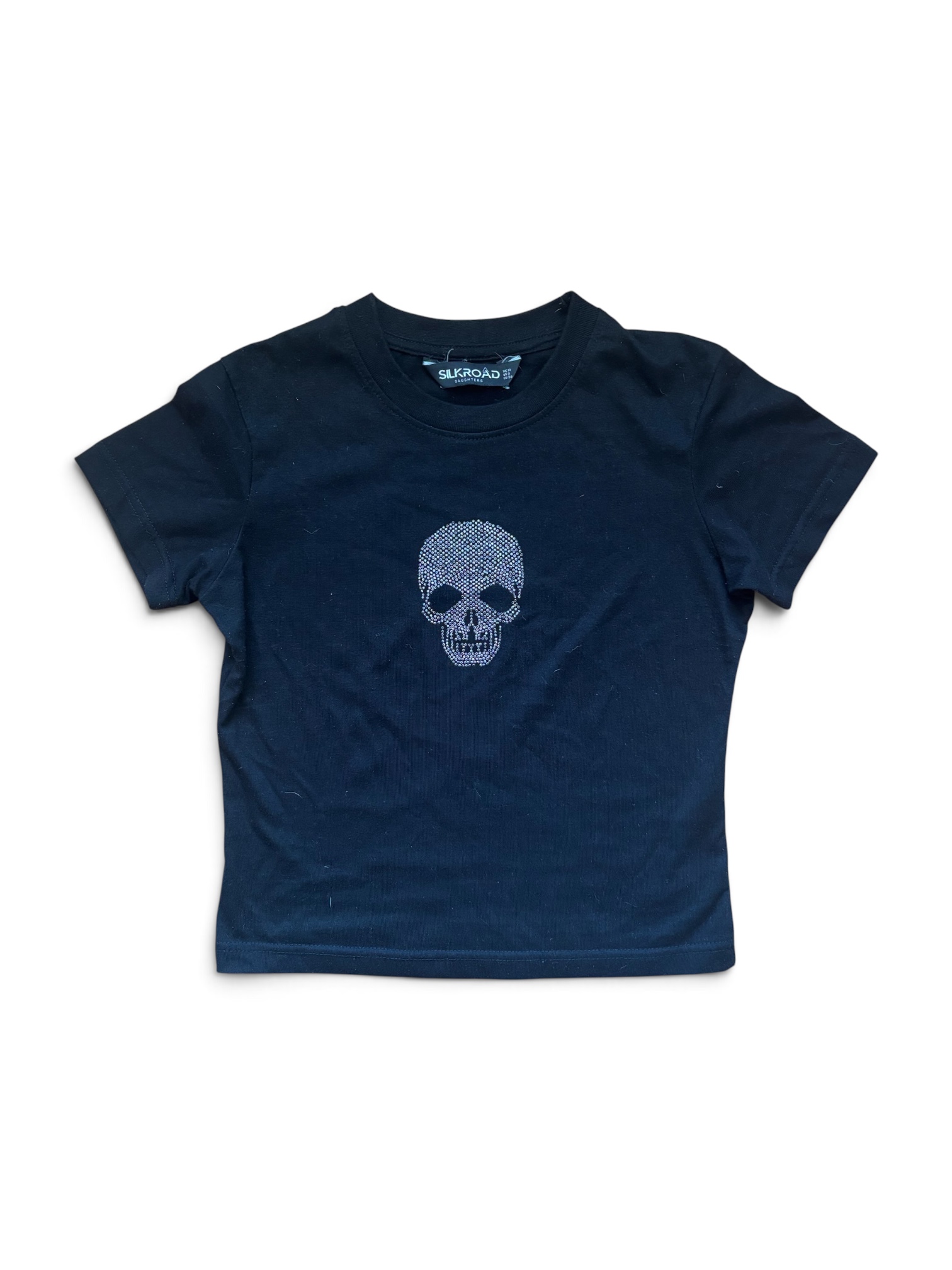 Y2K Silkroad Daughters Black Skull Embellished T-Shirt
