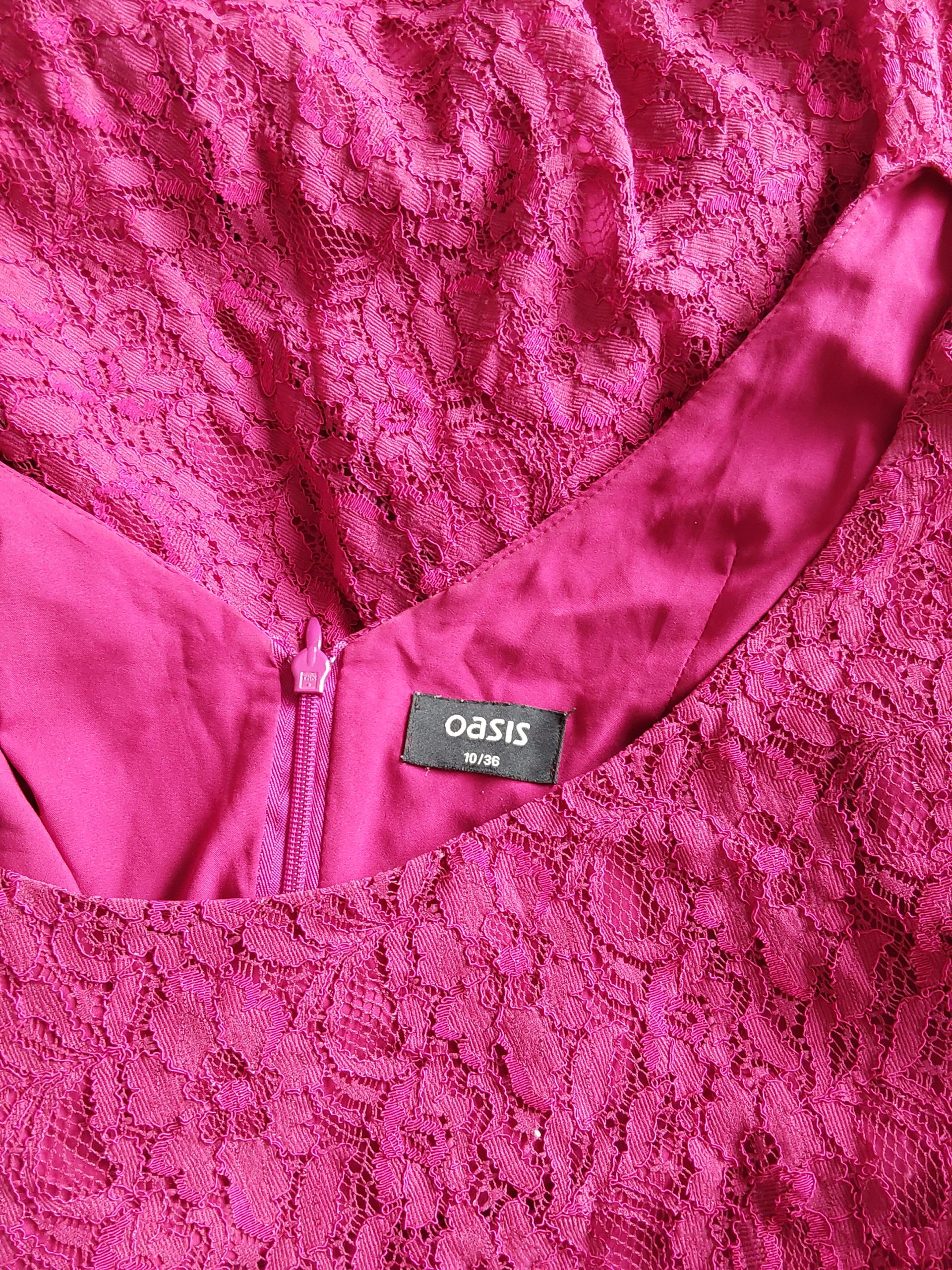 Oasis Pink Lace Dress UK 10 Half Sleeve Fitted Waist Embroidered Stunning image 4