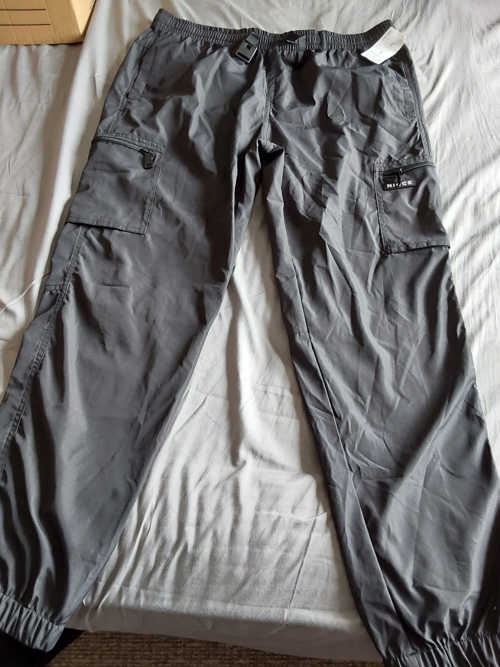 Nicce Men's Grey Cargo Trousers XL Zip Pockets BNWT RRP £79.99