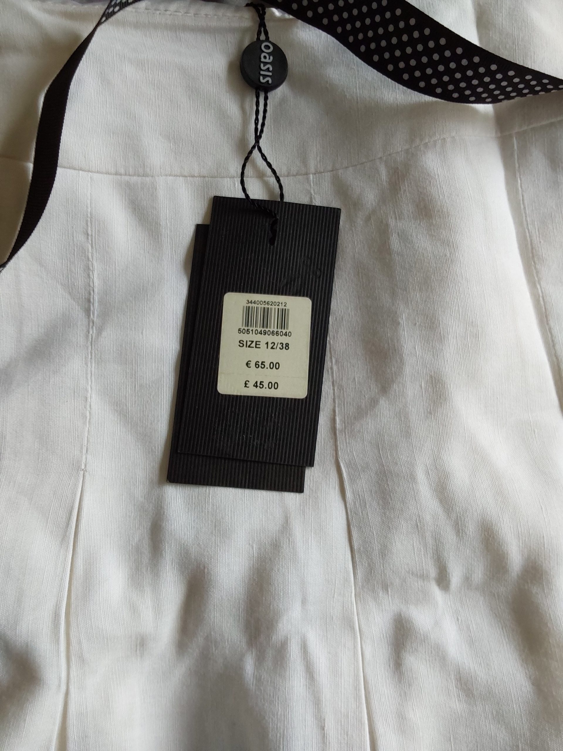Oasis White Cotton Linen Skirt Size 12 Polka Dot Tie Detail BNWT image 2