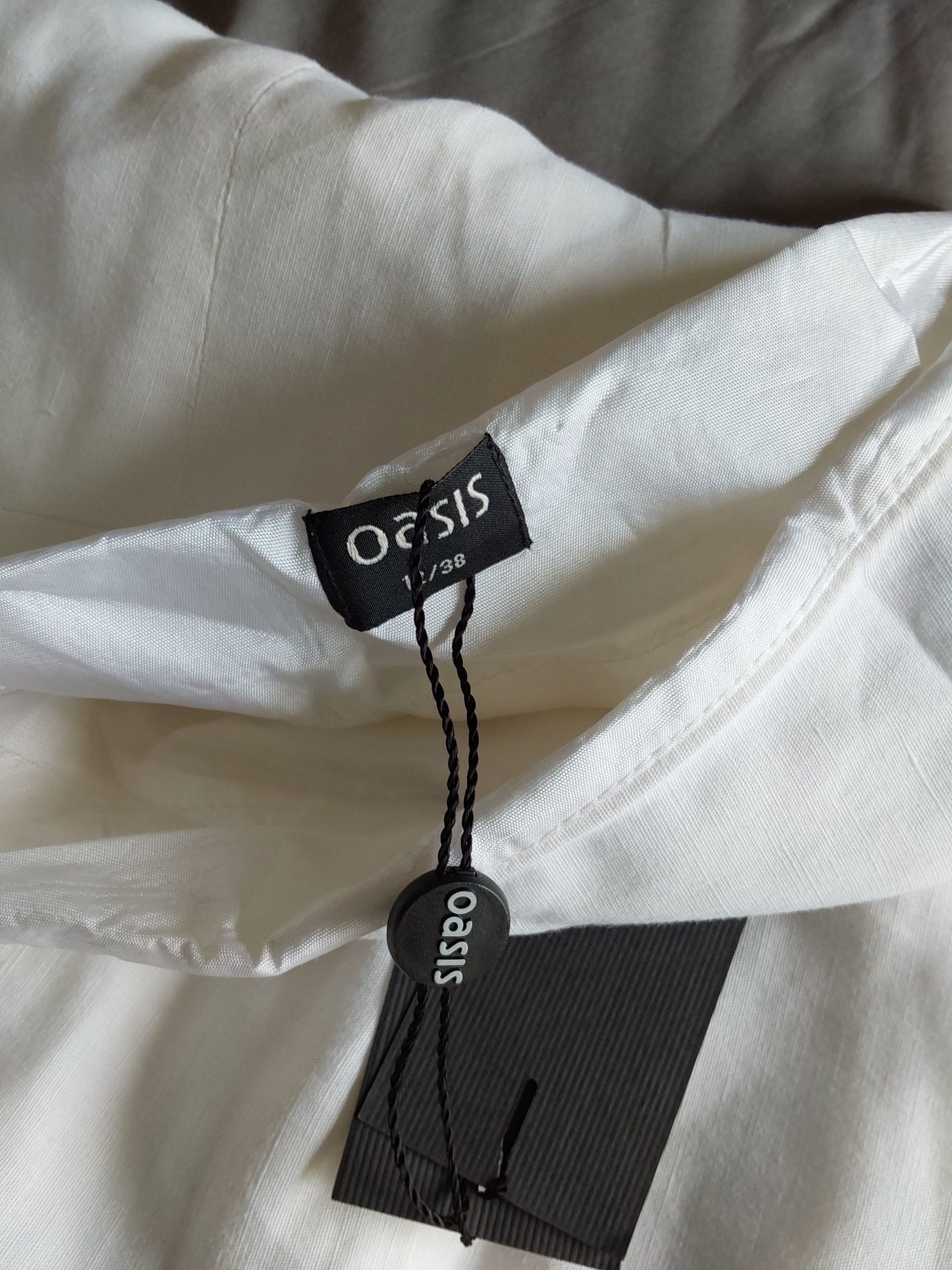 Oasis White Cotton Linen Skirt Size 12 Polka Dot Tie Detail BNWT image 3