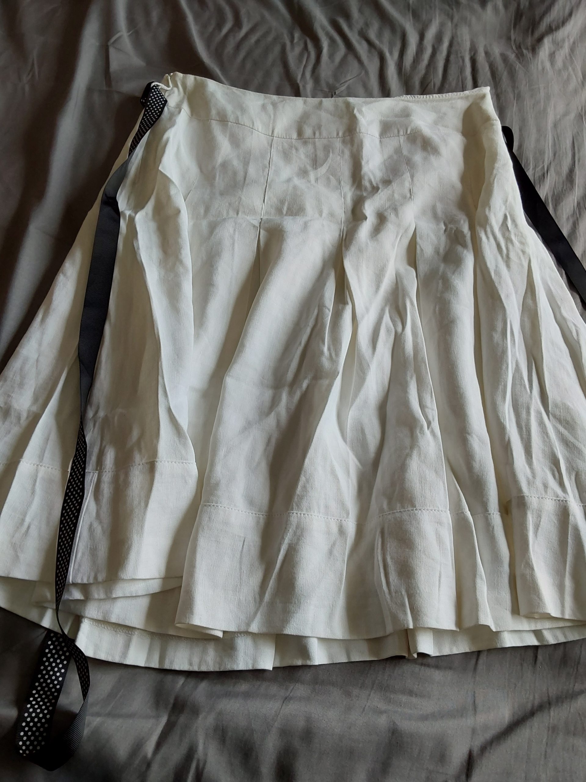 Oasis White Cotton Linen Skirt Size 12 Polka Dot Tie Detail BNWT image 4