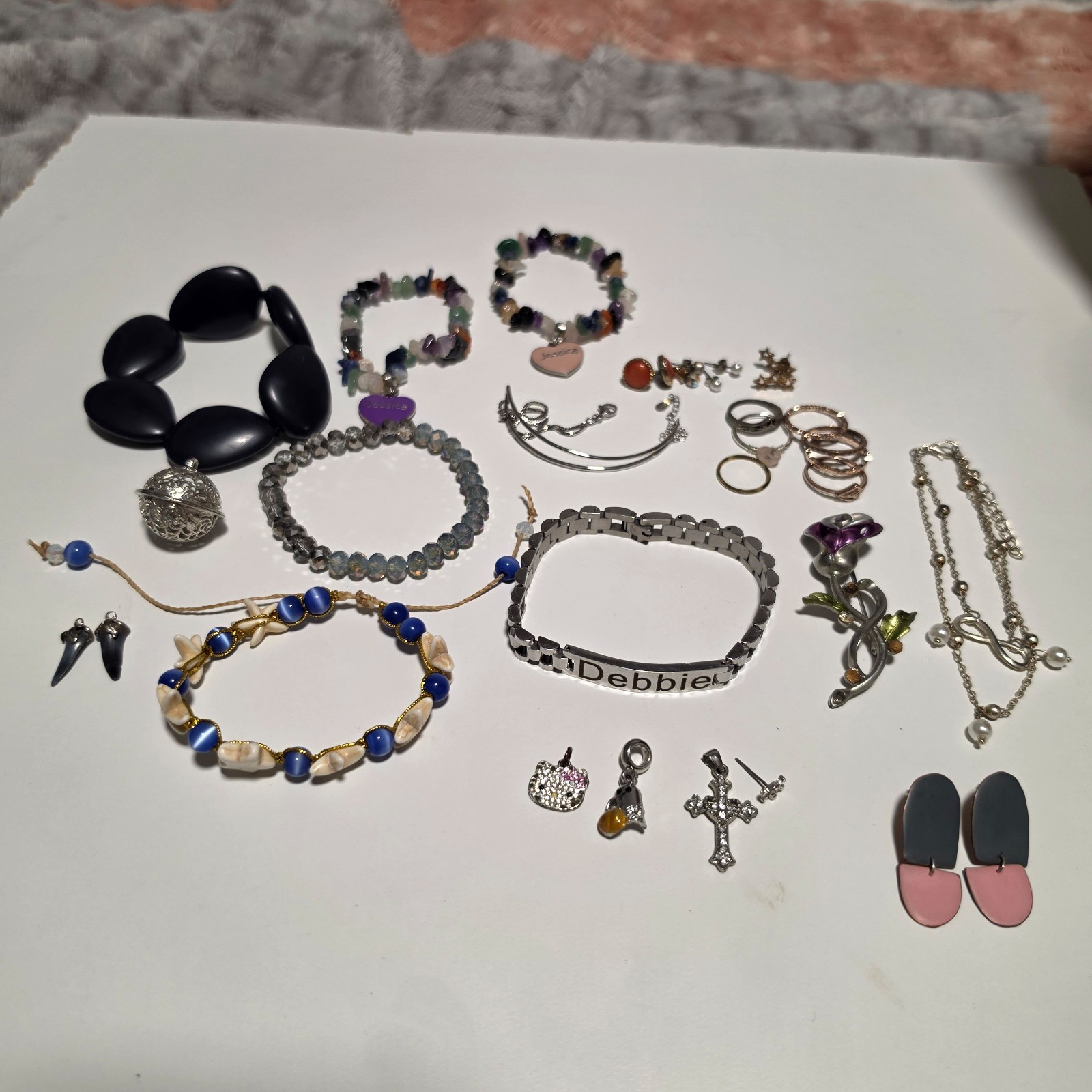 Mixed Colourful Jewelry Lot Bracelets Necklaces Rings Charms Earrings. B4 image 2