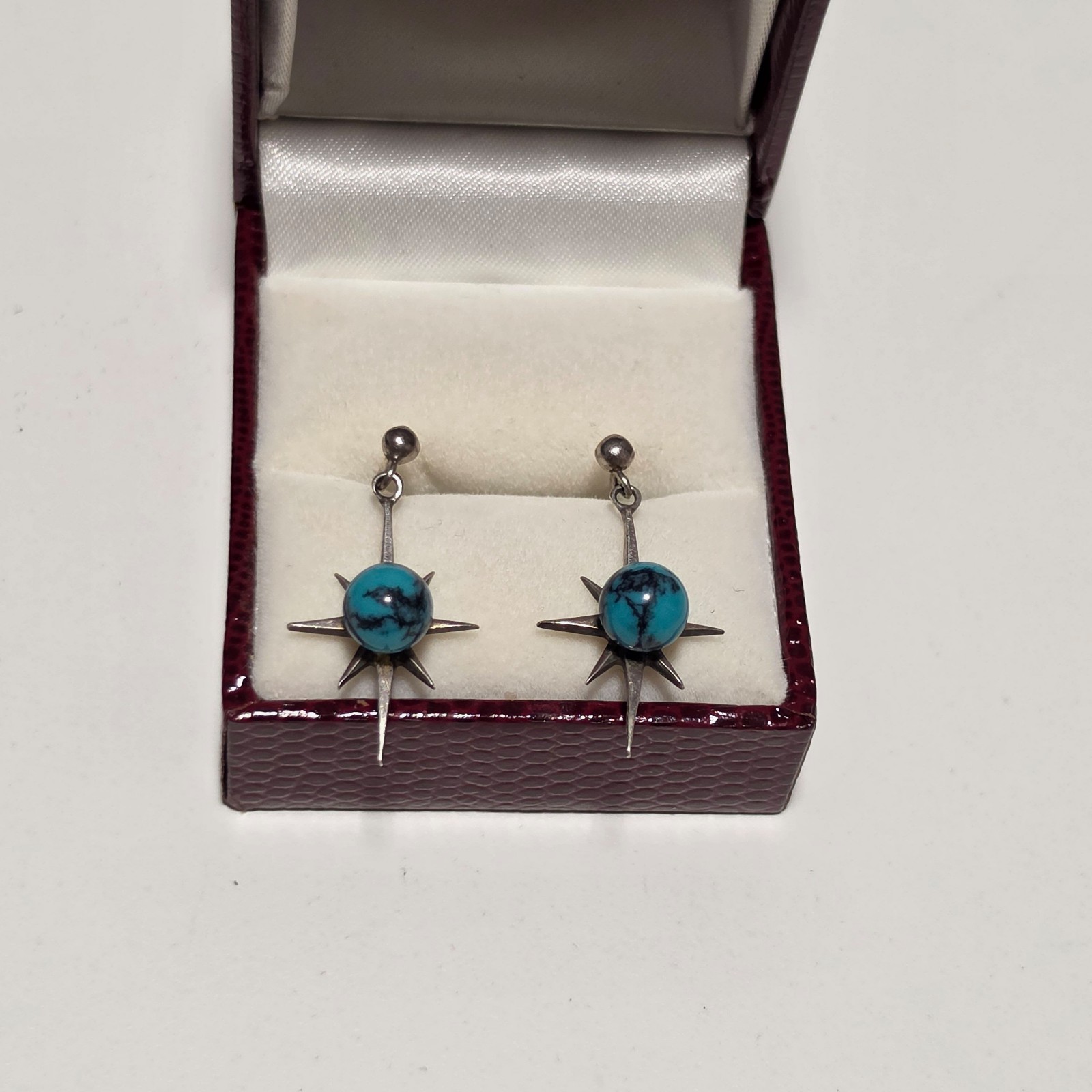 Sterling Silver & Turquoise Starburst Drop Earrings. B4