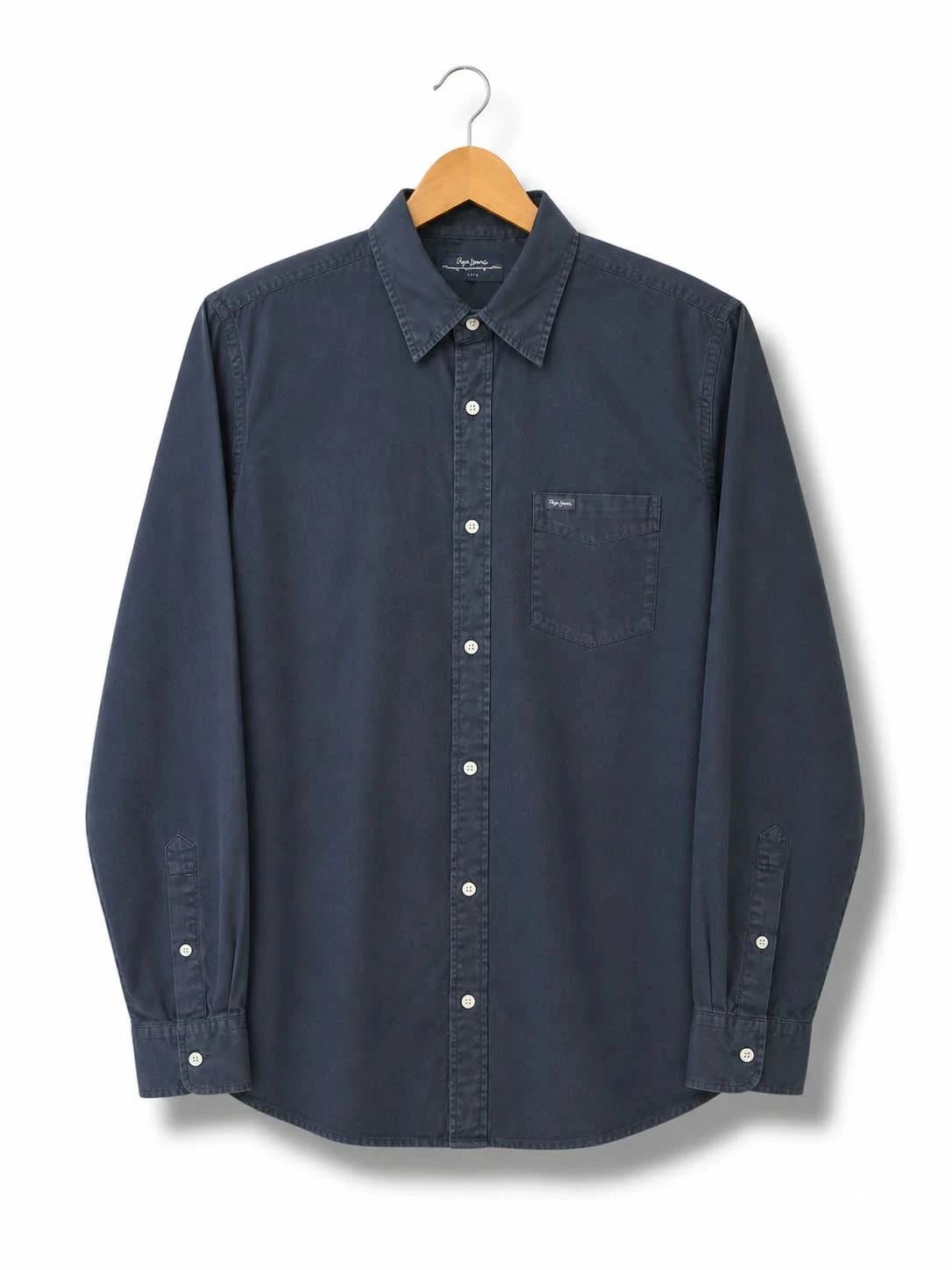 Façonnable Men's Navy Blue Long Sleeve Shirt Graphic Back Large