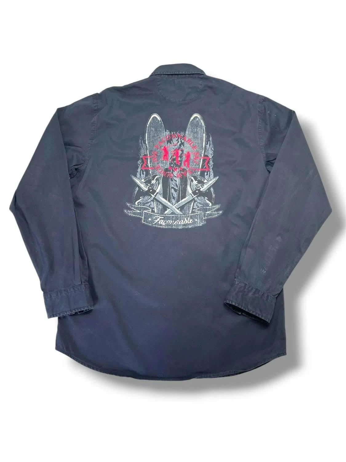 Façonnable Men's Navy Blue Long Sleeve Shirt Graphic Back Large image 2