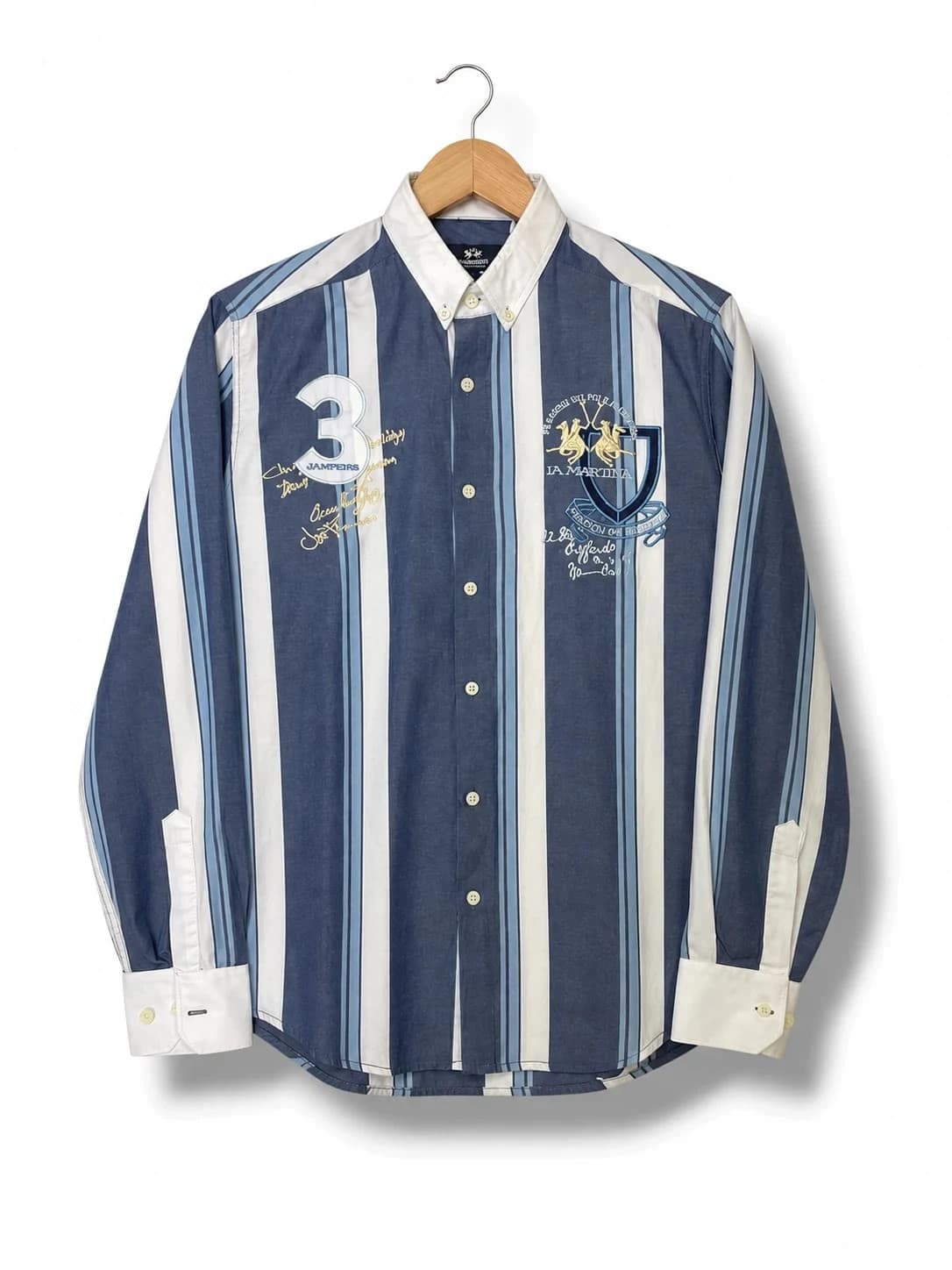 La Martina Chemise Homme Bleu Marine & Blanc Rayée Polo - taille Large