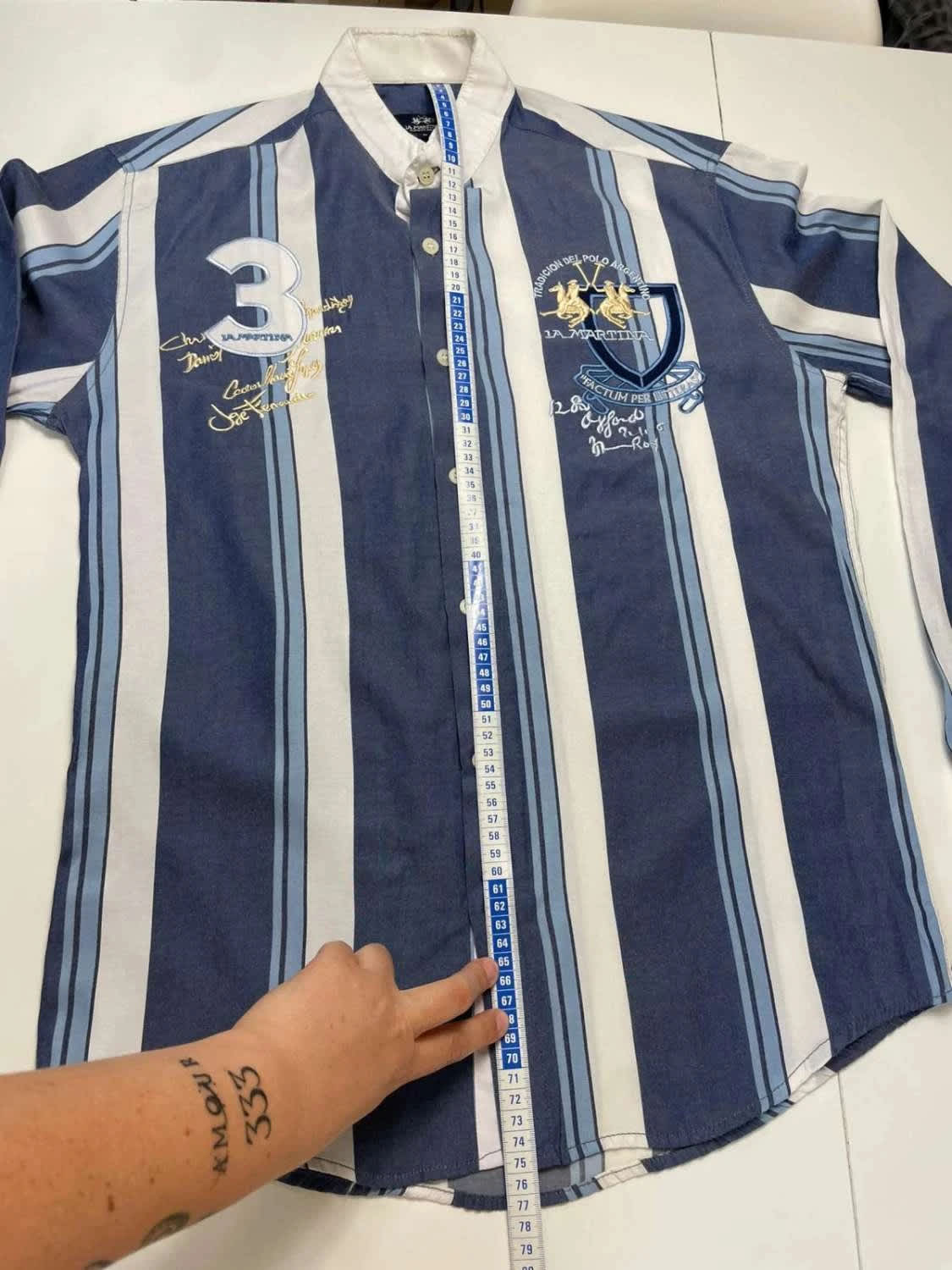 La Martina Chemise Homme Bleu Marine & Blanc Rayée Polo - taille Large image 6