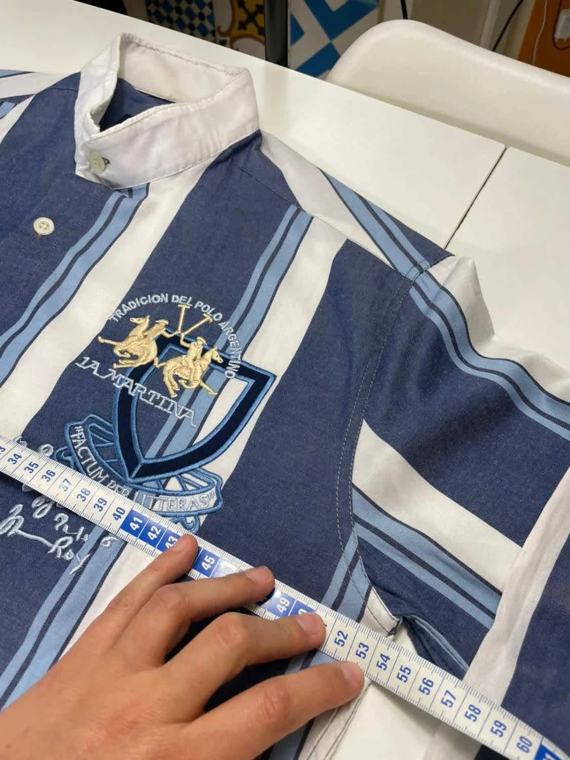 La Martina Chemise Homme Bleu Marine & Blanc Rayée Polo - taille Large image 8