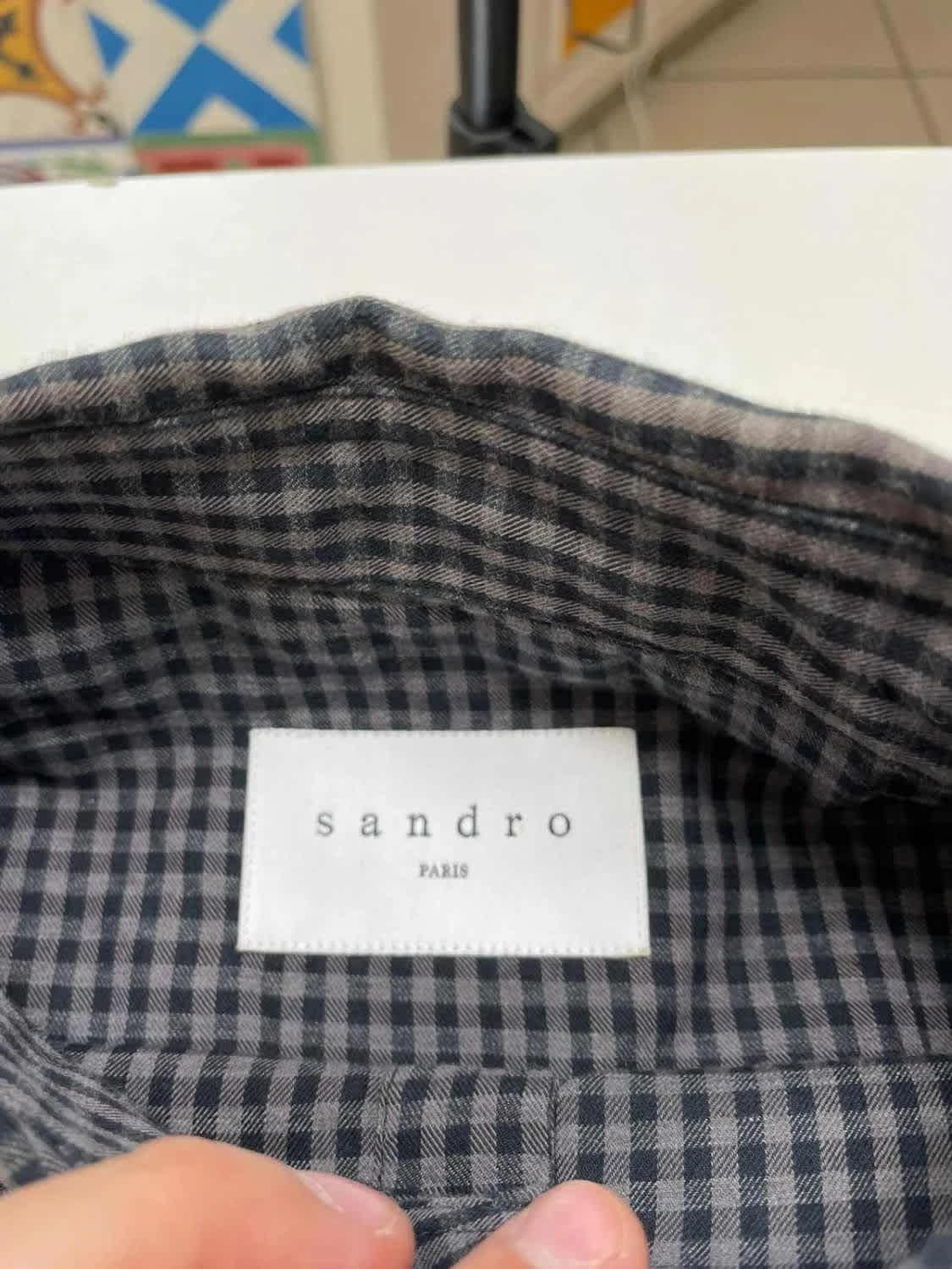 Sandro Paris Chemise Gris & Noir Gingham Manches Longues - taille L image 3