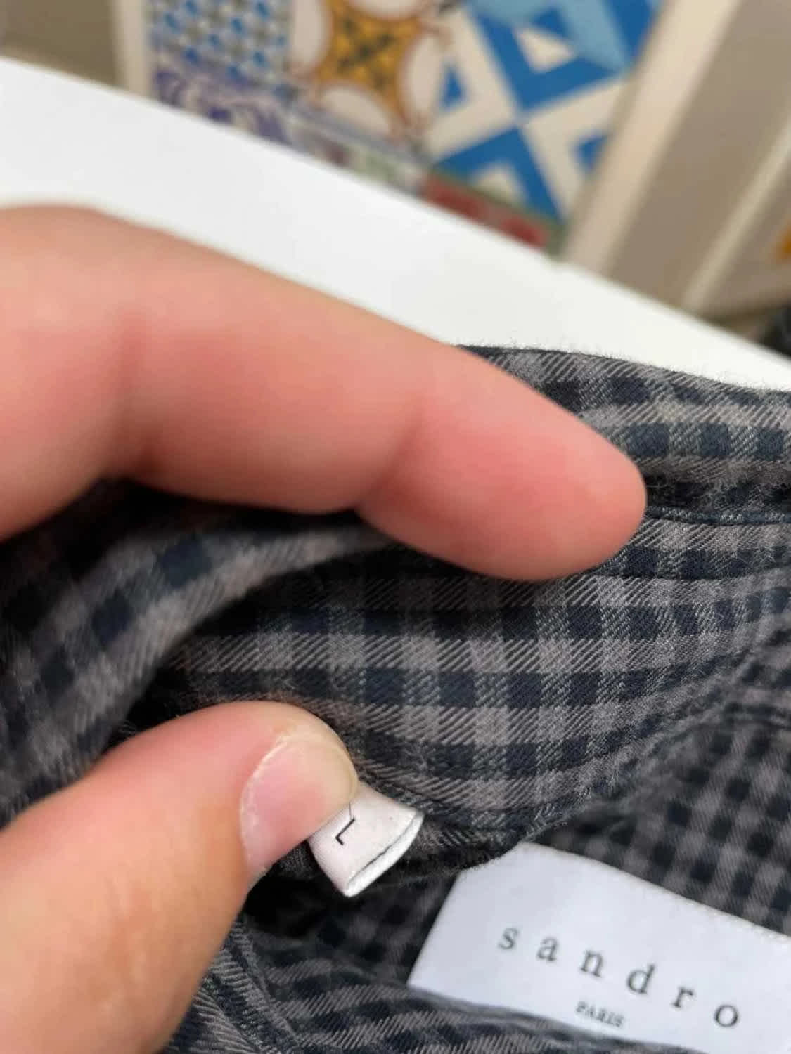 Sandro Paris Chemise Gris & Noir Gingham Manches Longues - taille L image 6