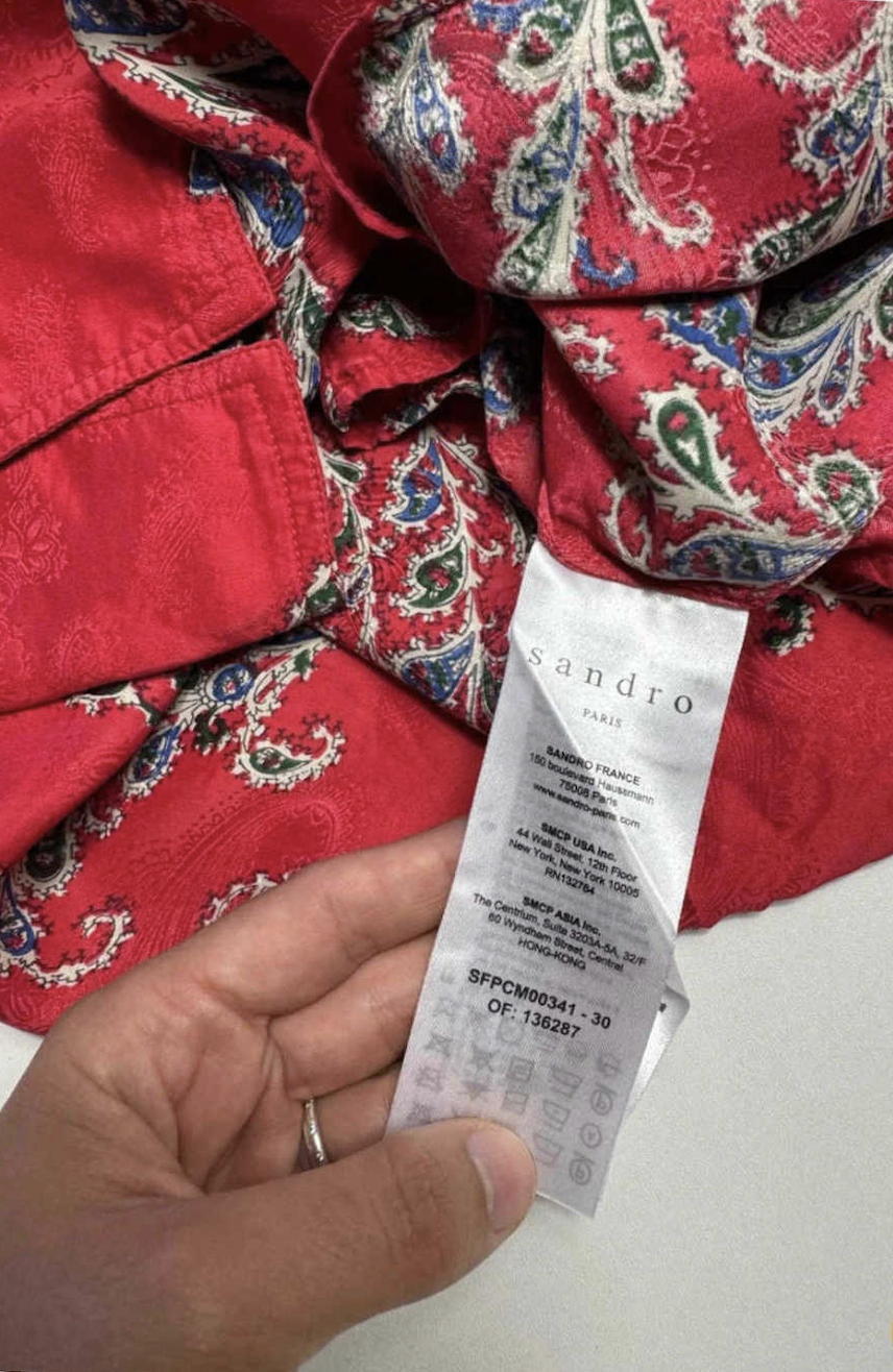 Sandro Paris Chemise Rouge Paisley Manches Longues - taille S image 10