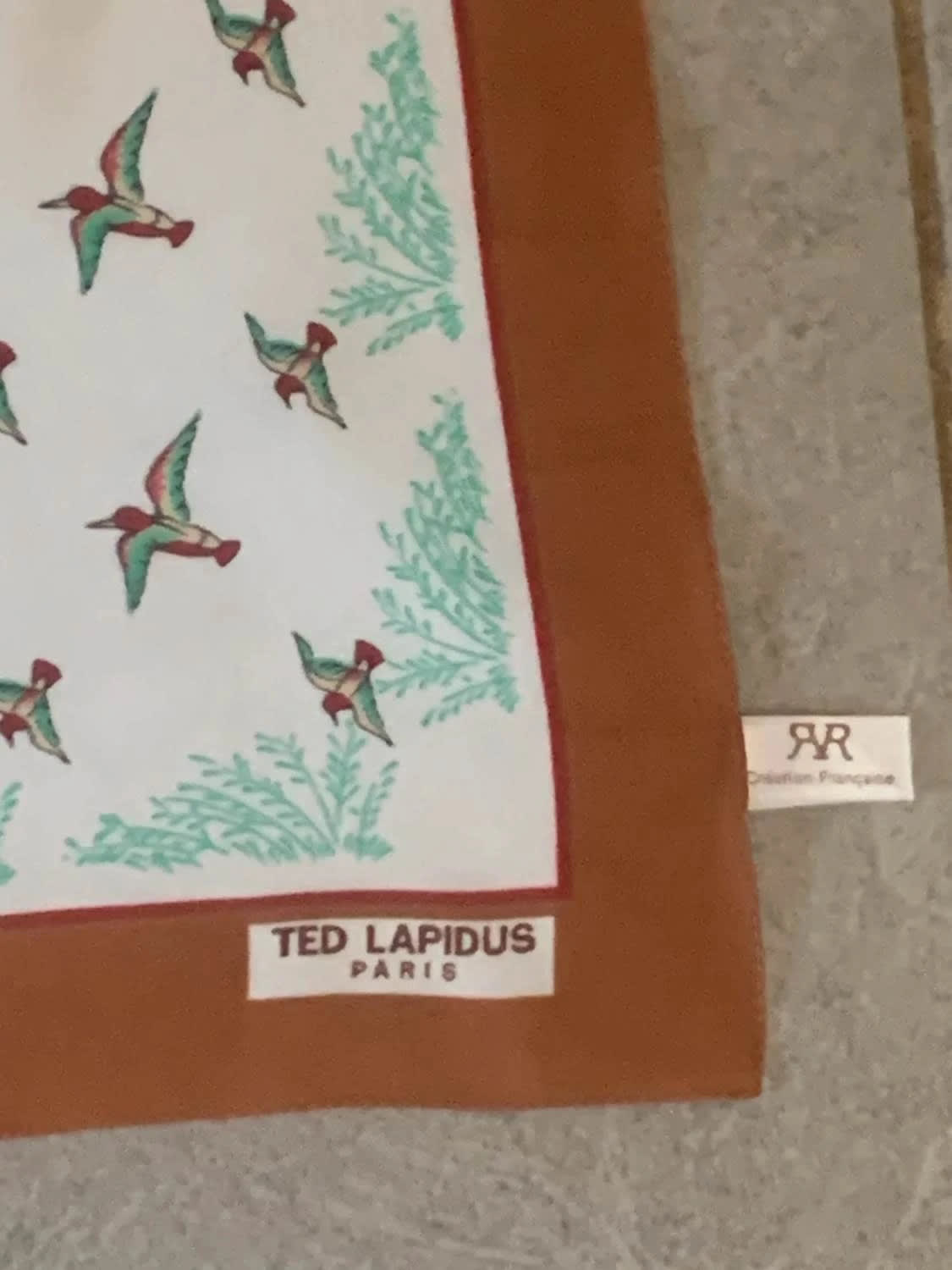 Ted Lapidus Paris Foulard Blanc & Marron Imprimé Oiseaux - Taille unique image 2