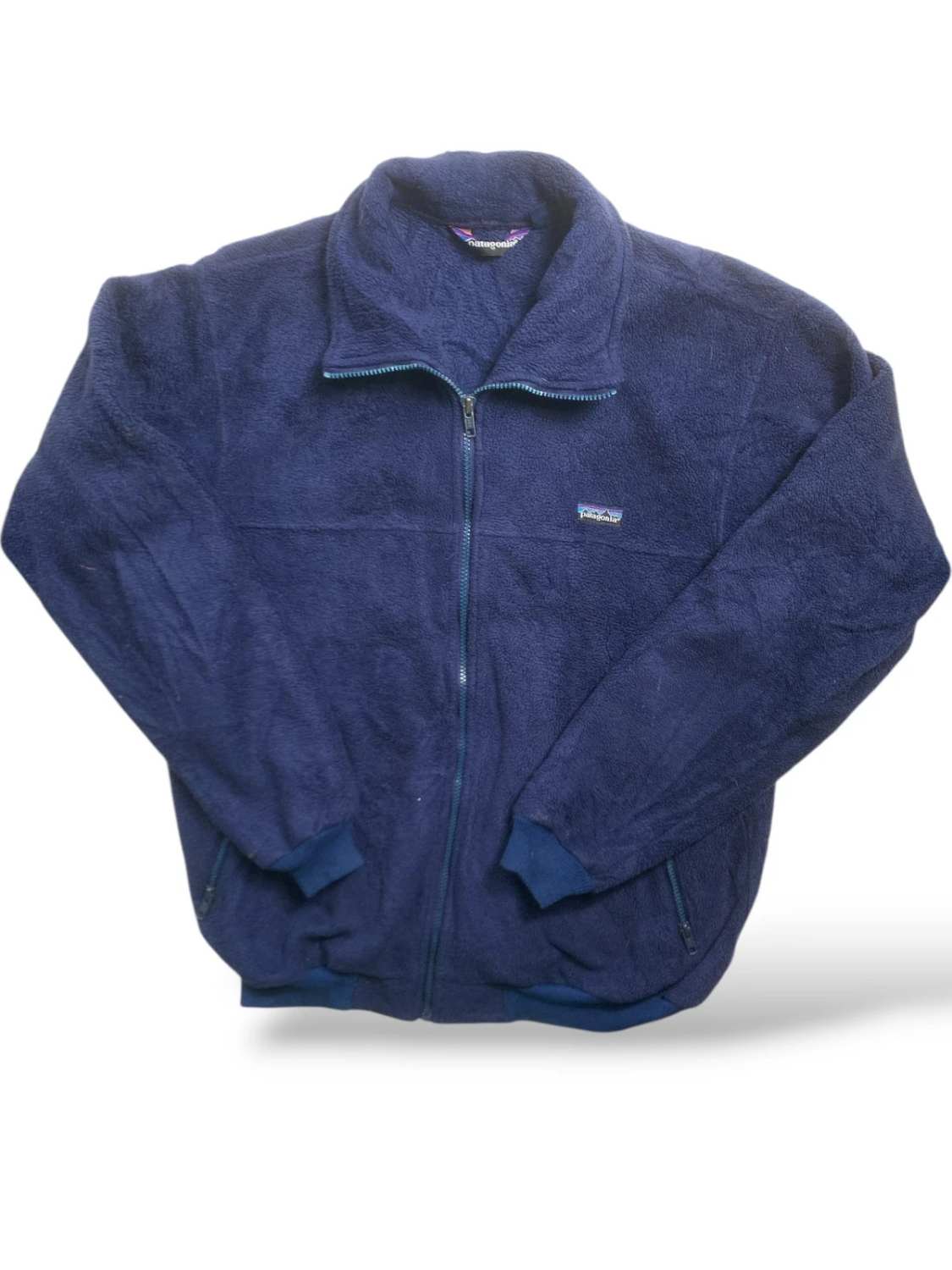 Patagonia Bleu Marine Veste Polaire Zippée Manches Longues - taille Large