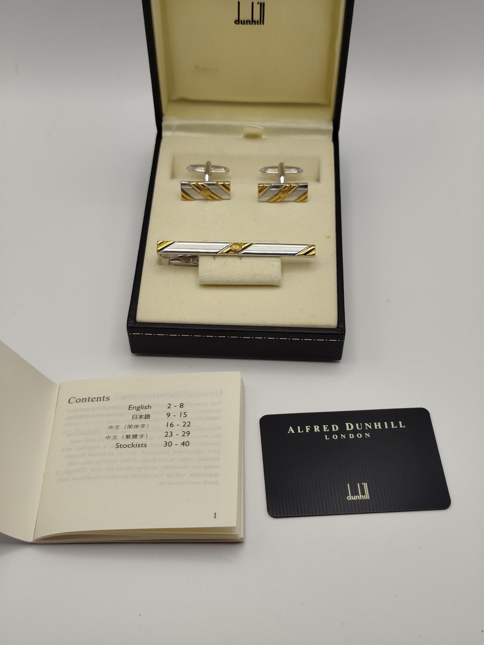 Dunhill Silver & Gold Tone Cufflinks & Tie Clip Set Men One Size image 3