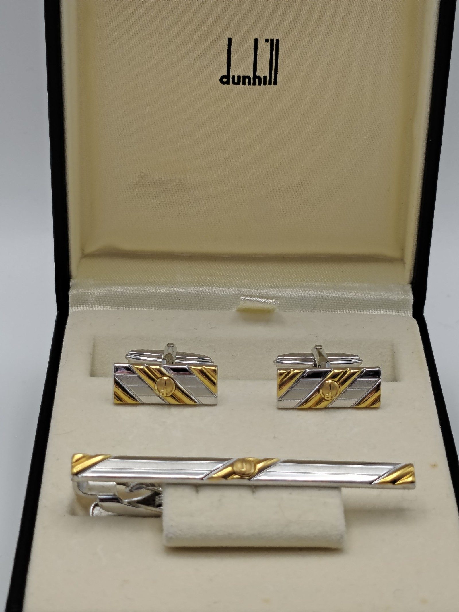 Dunhill Silver & Gold Tone Cufflinks & Tie Clip Set Men One Size image 5