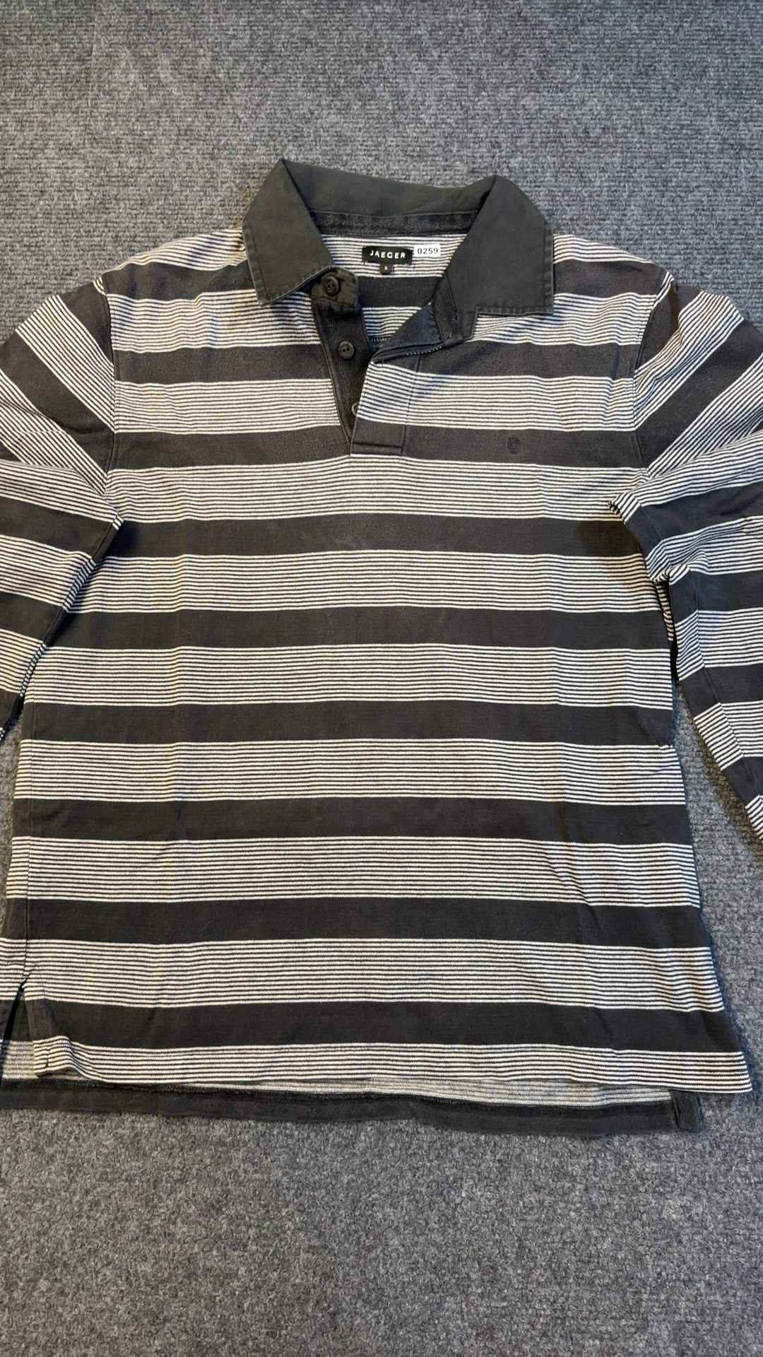 Jaeger Grey & White Striped Polo Shirt Small