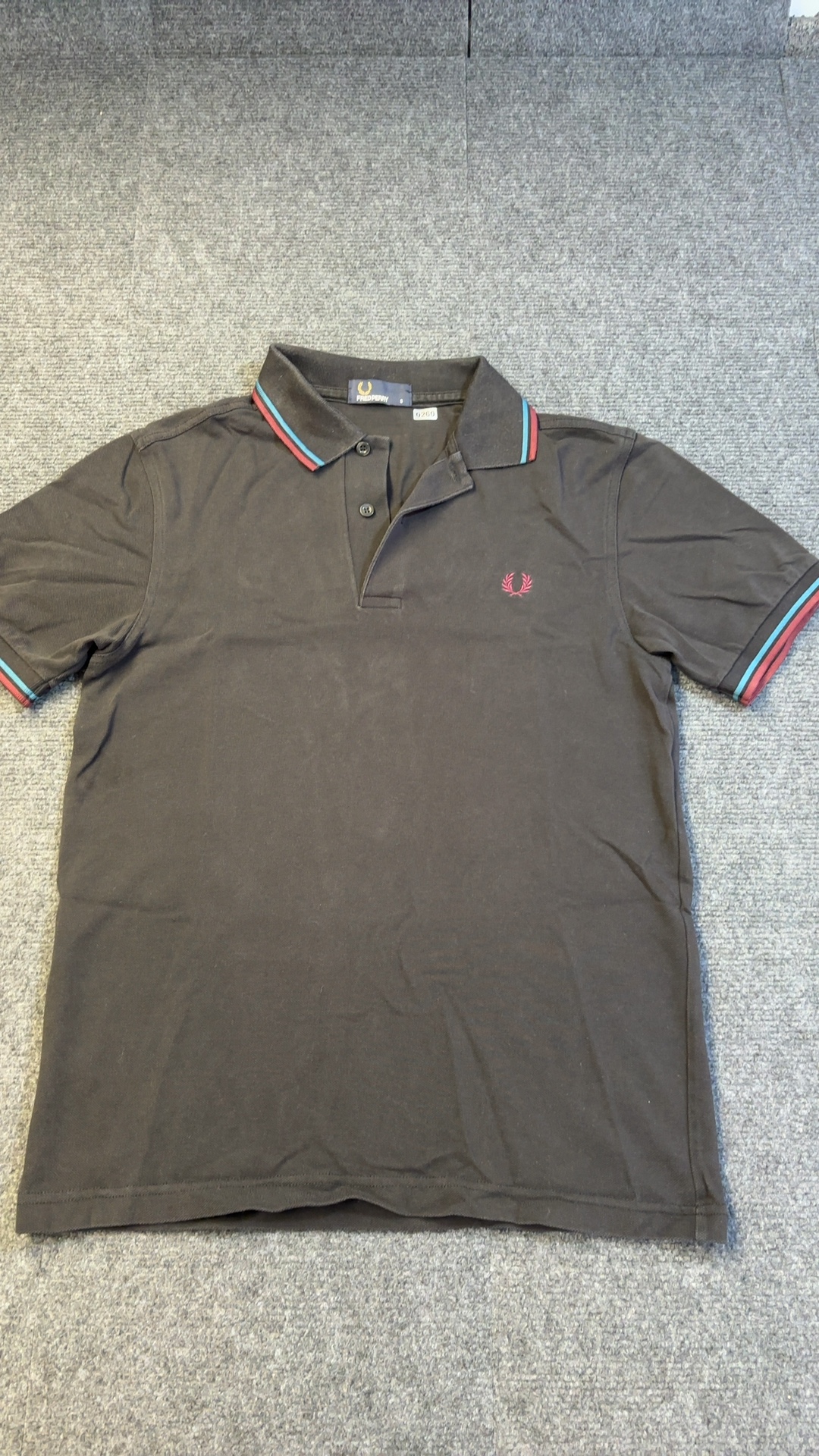 Fred Perry Black & Red Trim Polo Shirt Small 100% Cotton