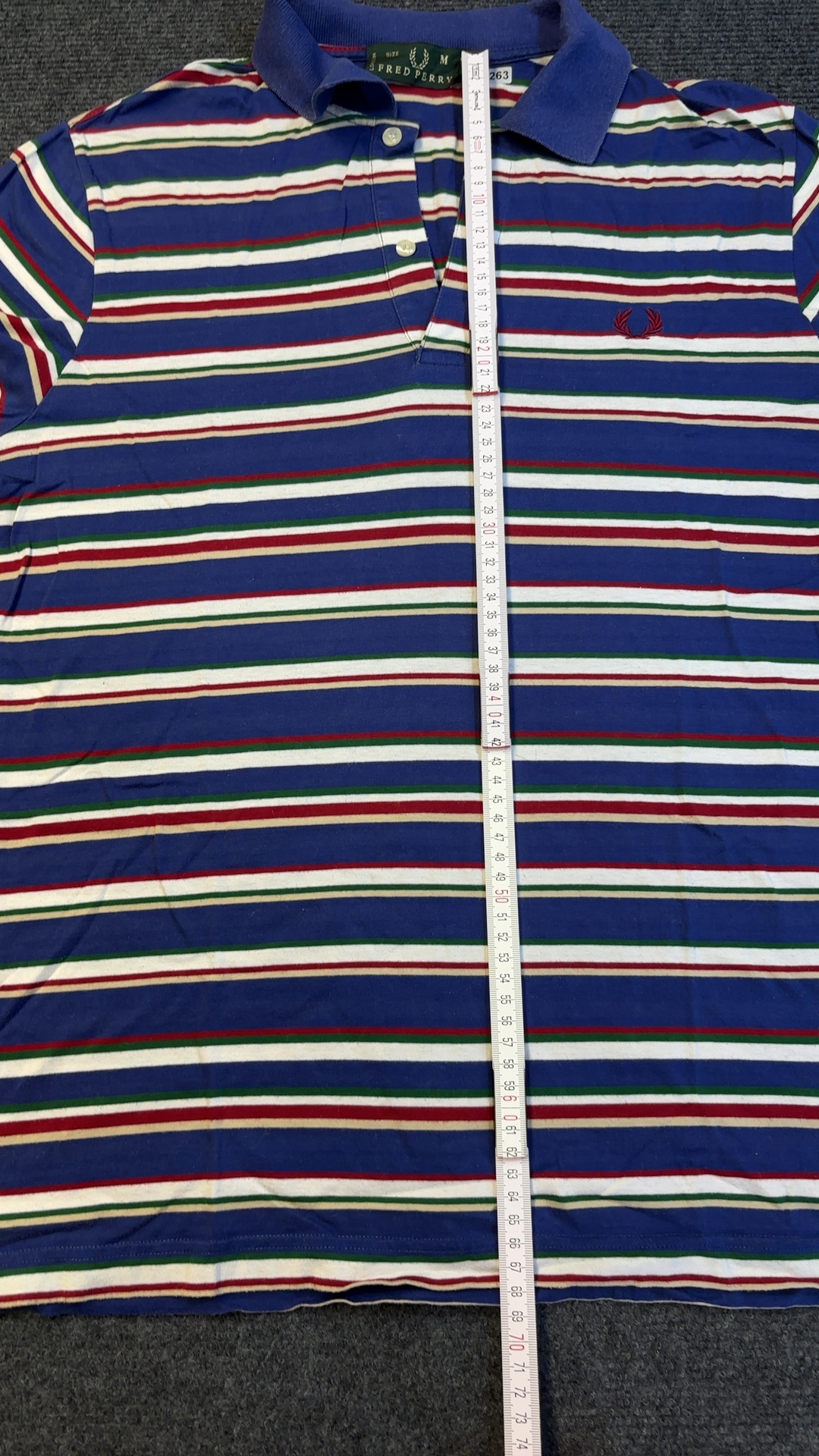 Fred Perry Blue, Red & Green Striped Polo Shirt Medium Cotton image 6