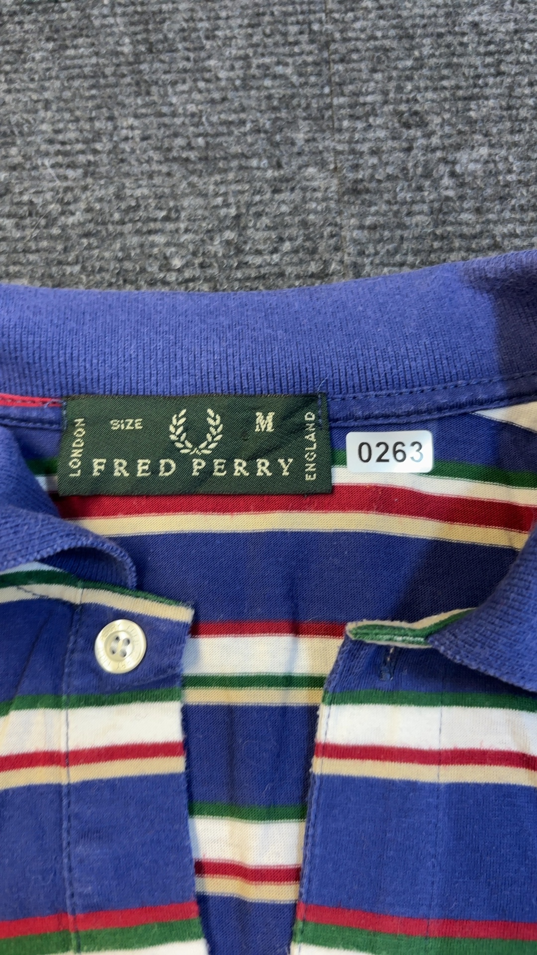 Fred Perry Blue, Red & Green Striped Polo Shirt Medium Cotton image 4
