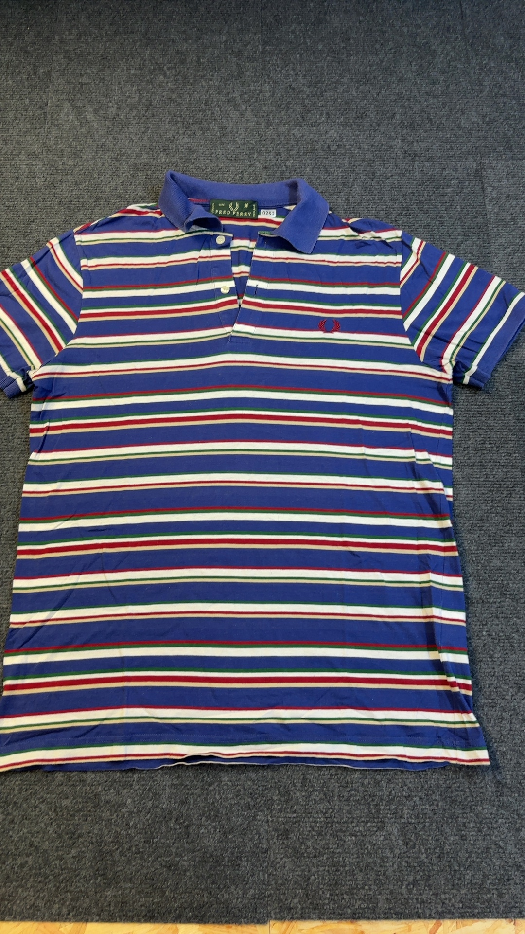 Fred Perry Blue, Red & Green Striped Polo Shirt Medium Cotton